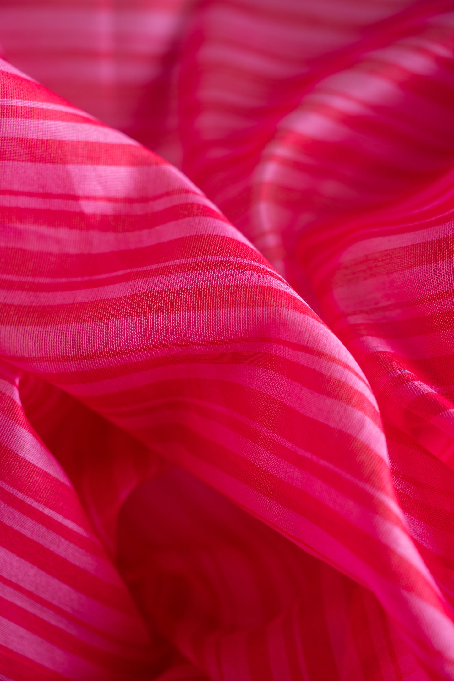 Vibrant Pink Silk Cotton with Striped Pallu Saree