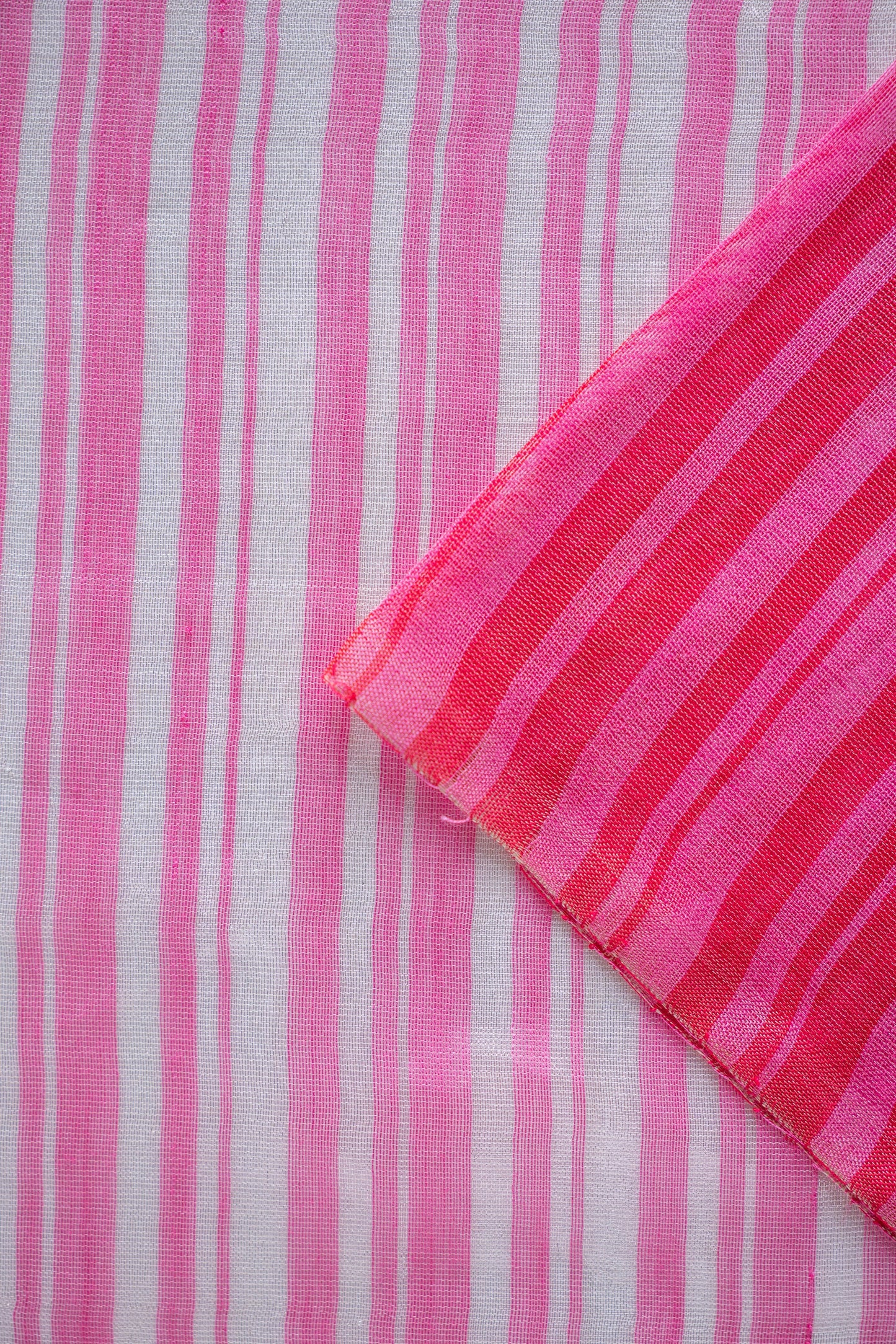 Vibrant Pink Silk Cotton with Striped Pallu Saree