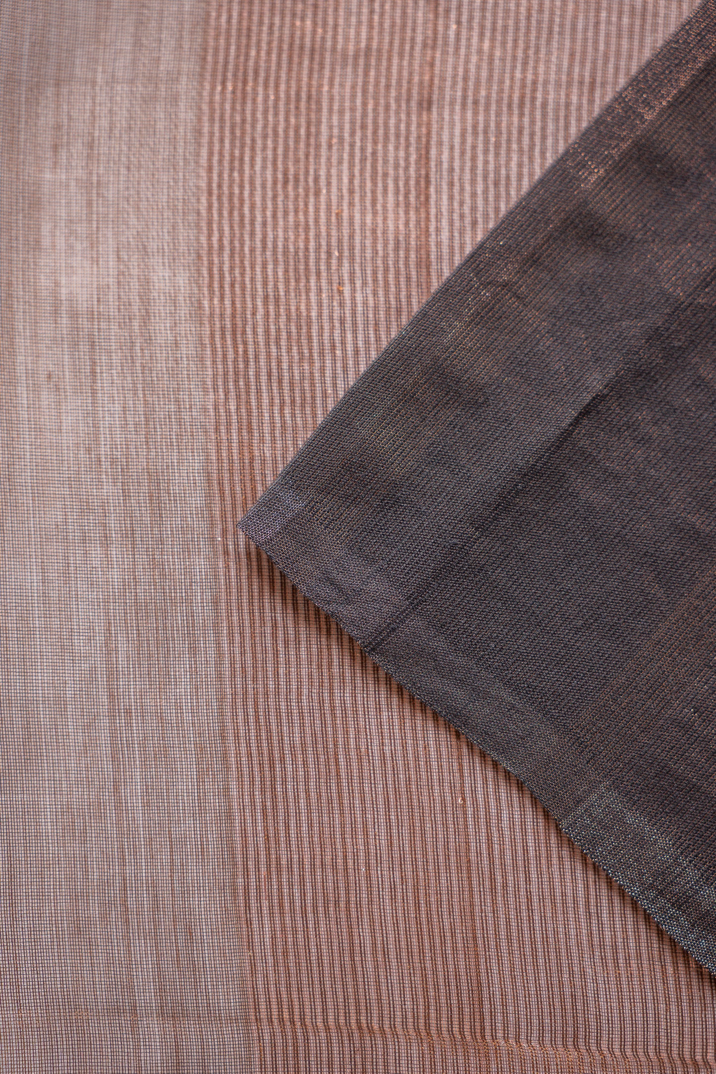 Chocolate Brown Organza Tissue with Copper Striped Pallu Saree