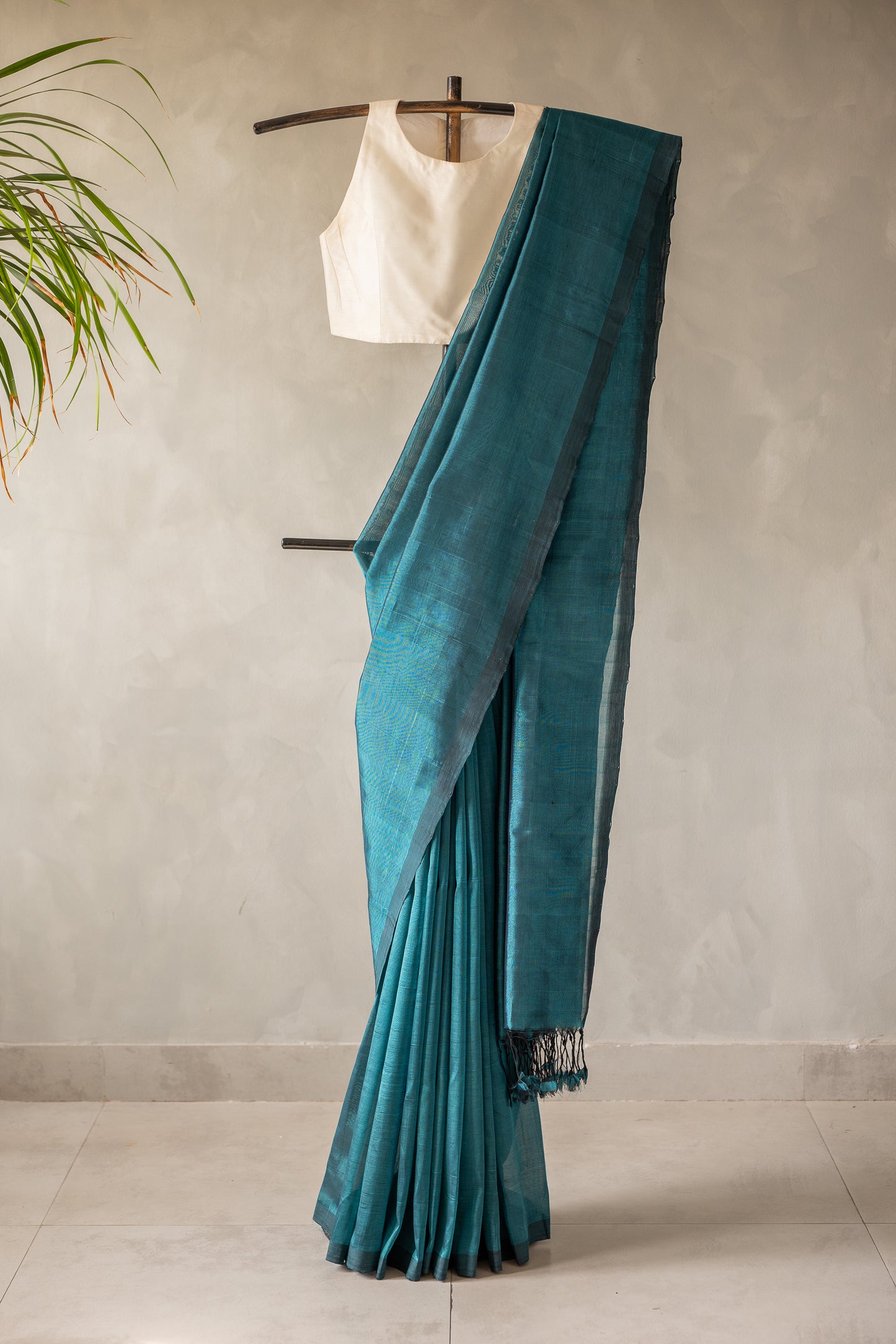 Teal Blue Mangalagiri Silk Cotton Saree with Self Border Saree