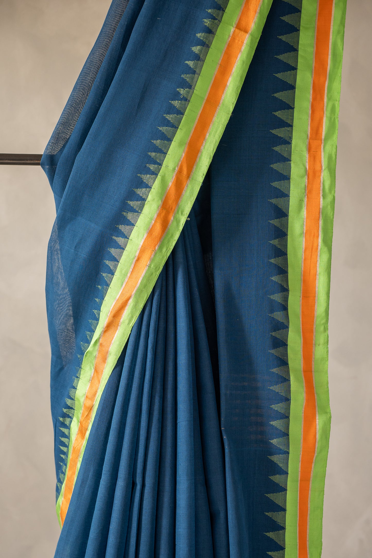 Steel Blue Cotton with Silk Contrast Border Saree