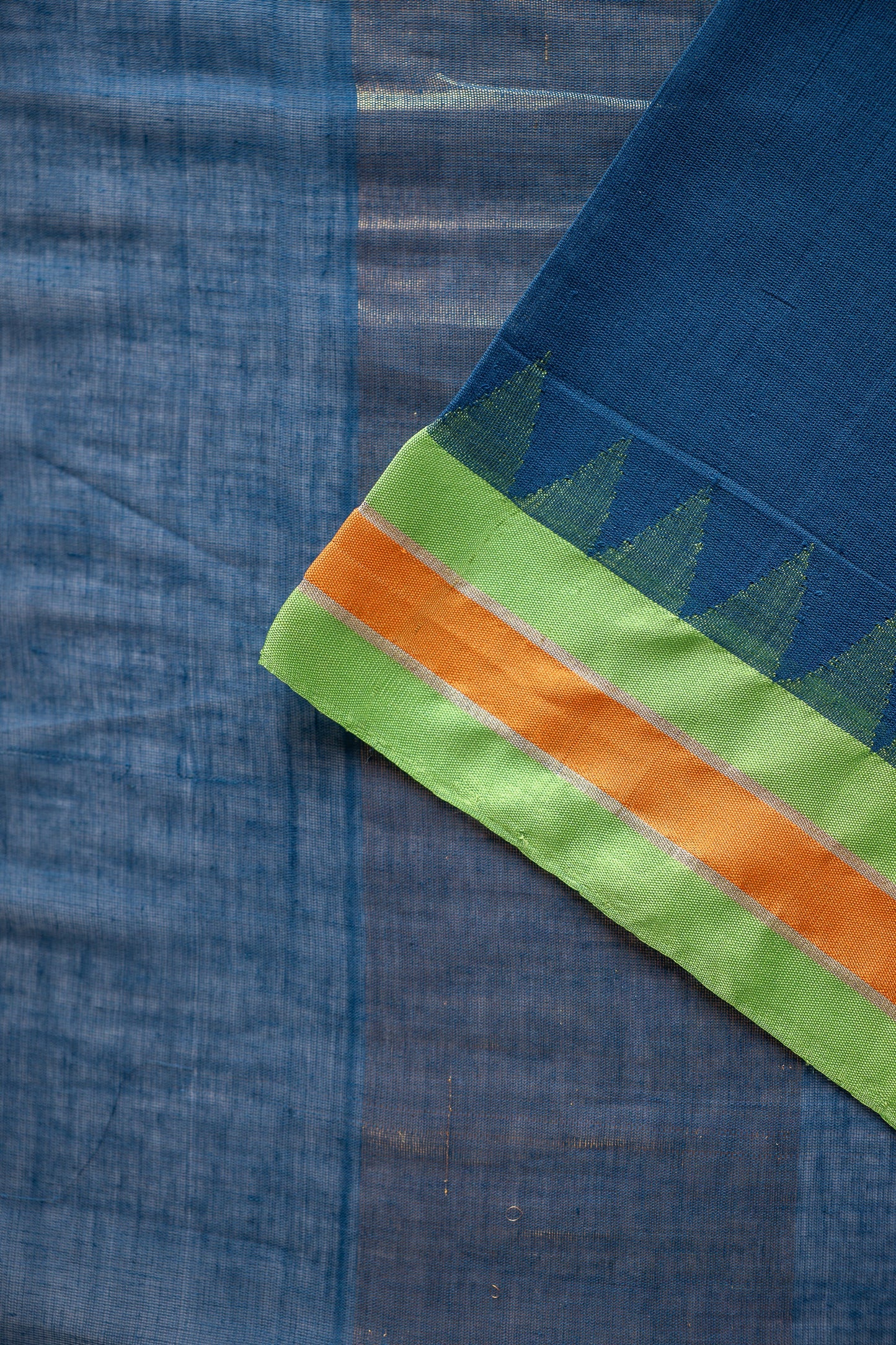 Steel Blue Cotton with Silk Contrast Border Saree