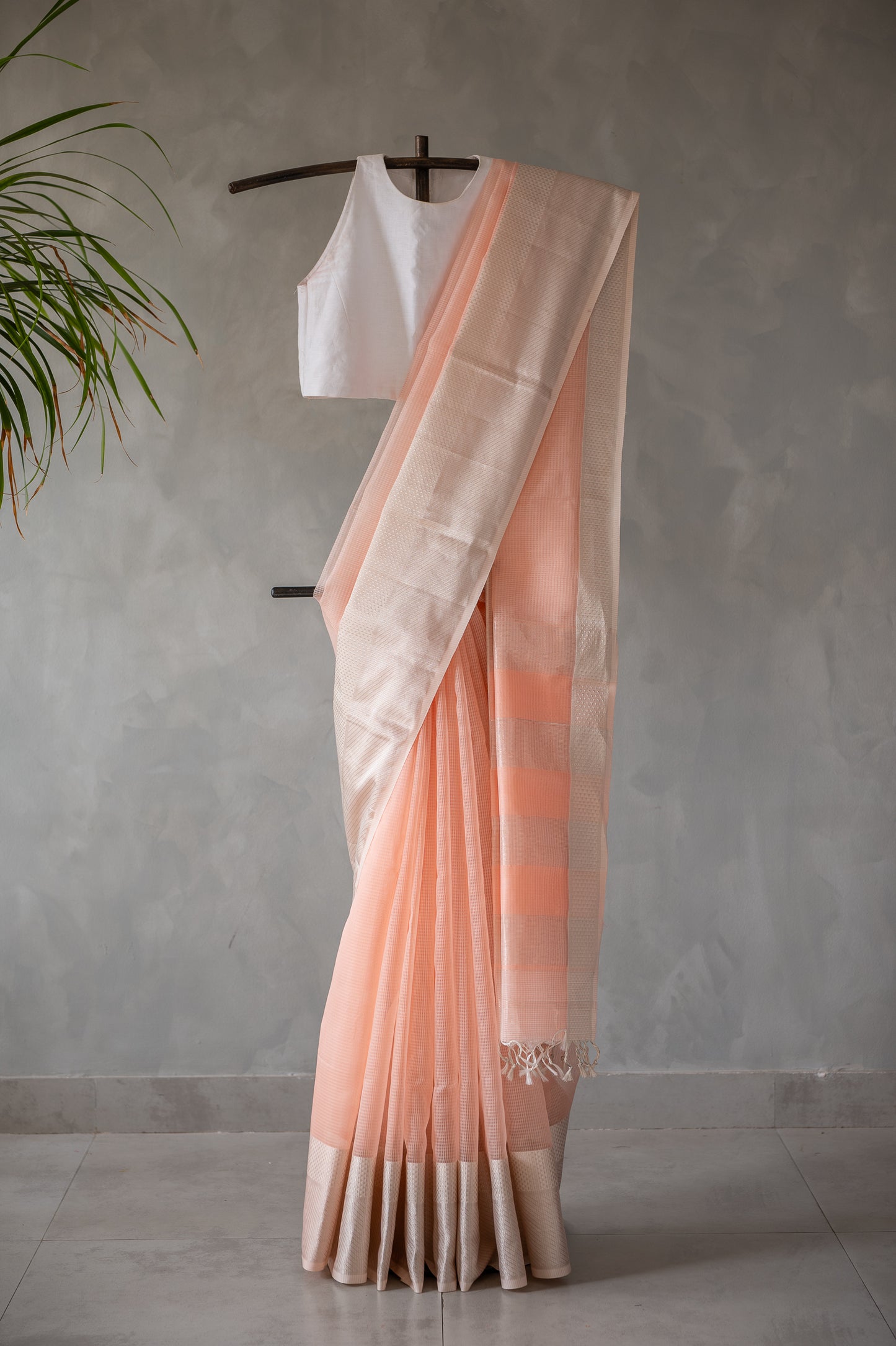 Peach Silk Cotton with Ivory Woven Border Saree