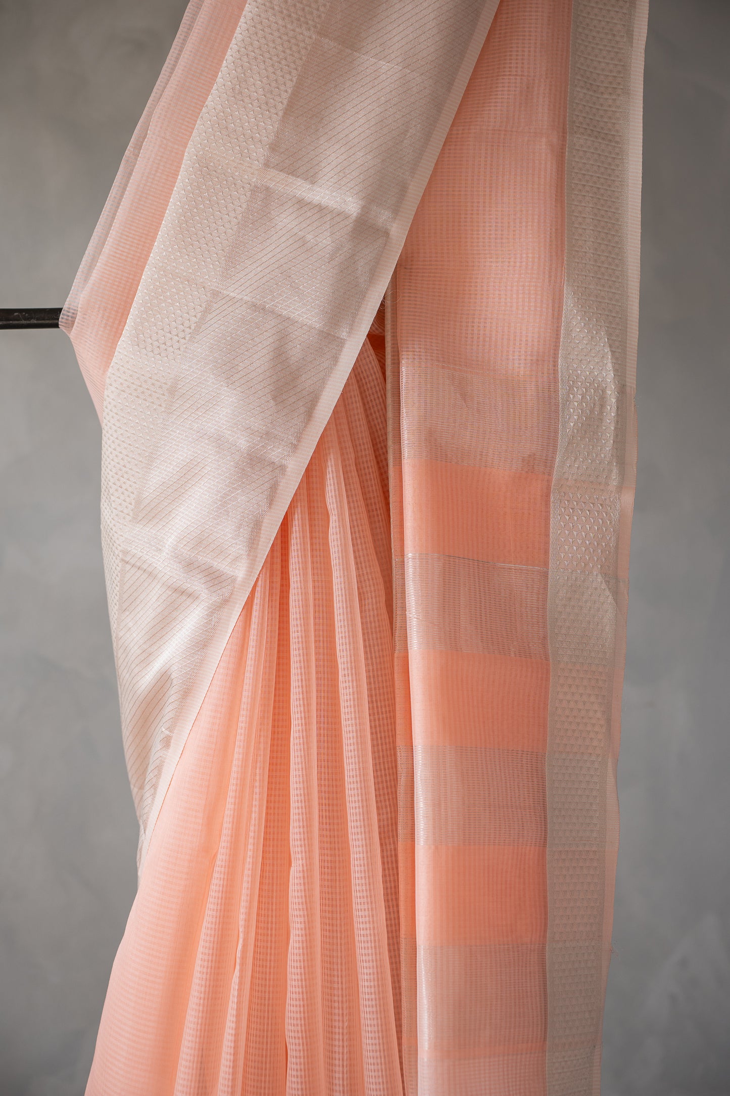 Peach Silk Cotton with Ivory Woven Border Saree
