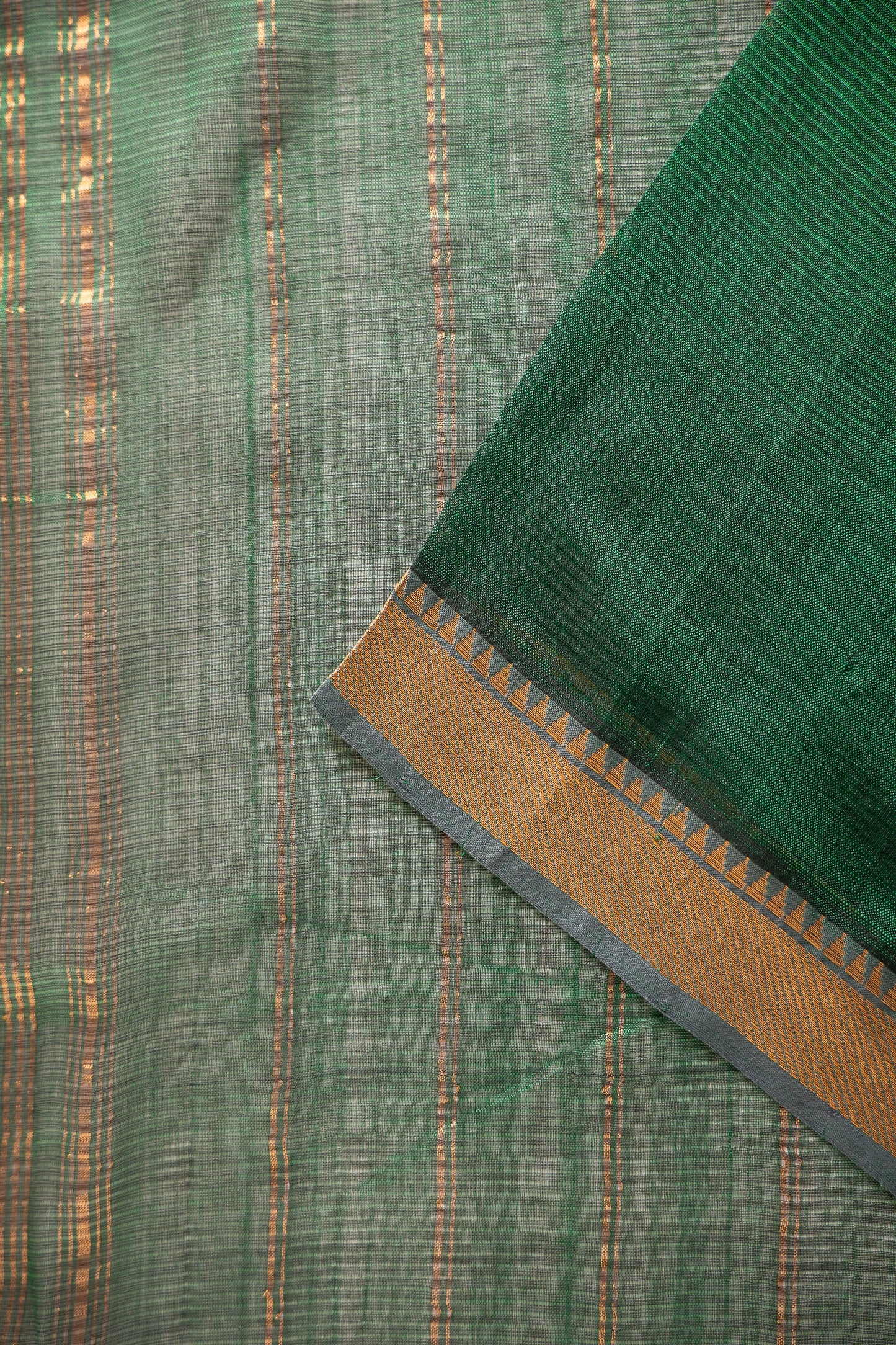 Emerald Green Mangalagiri Silk Cotton with Traditional Gold Zari Border Saree