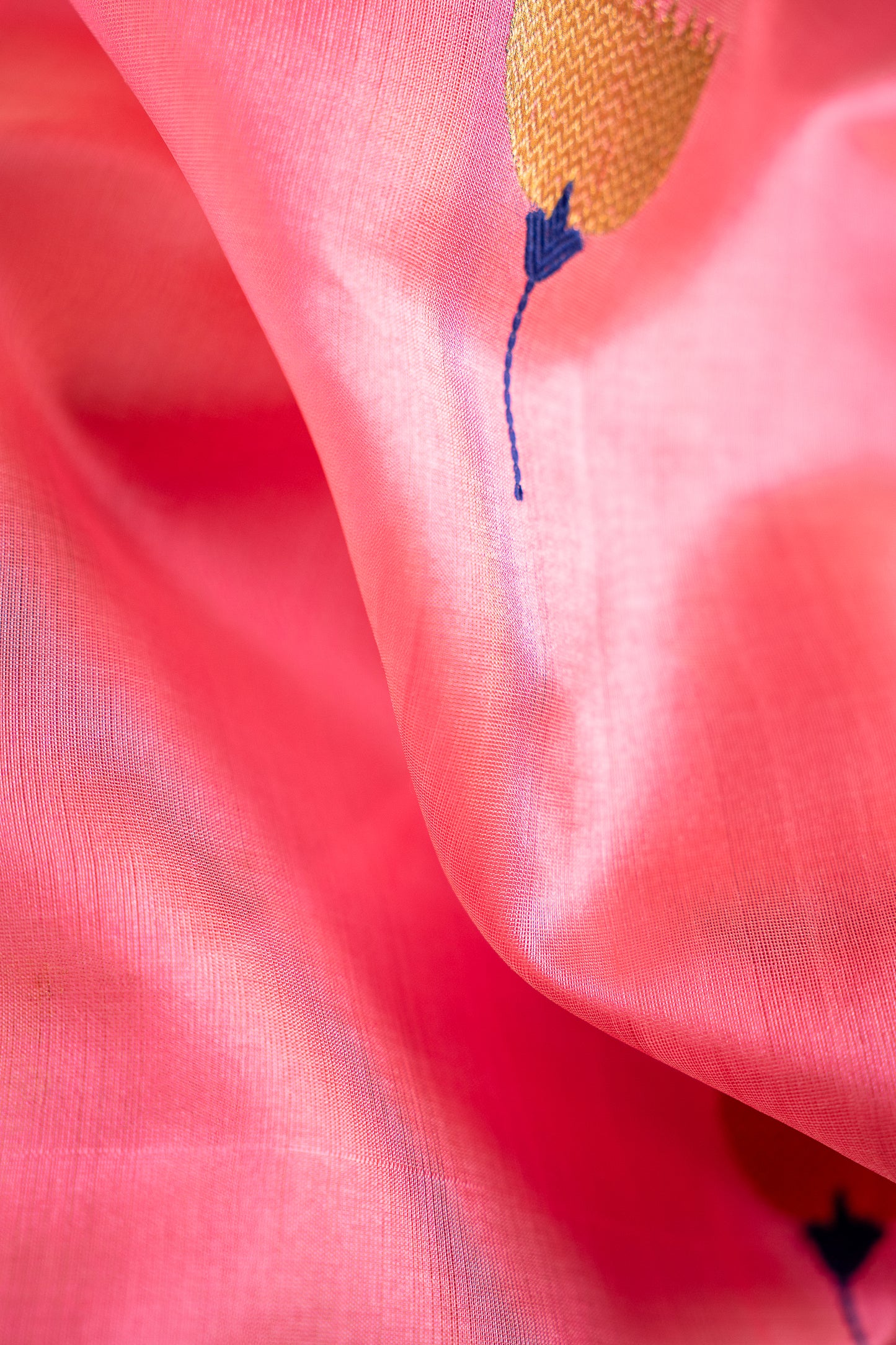 Candy Pink Banaras Silk by Cotton with Antique Gold Border and Butti Motifs