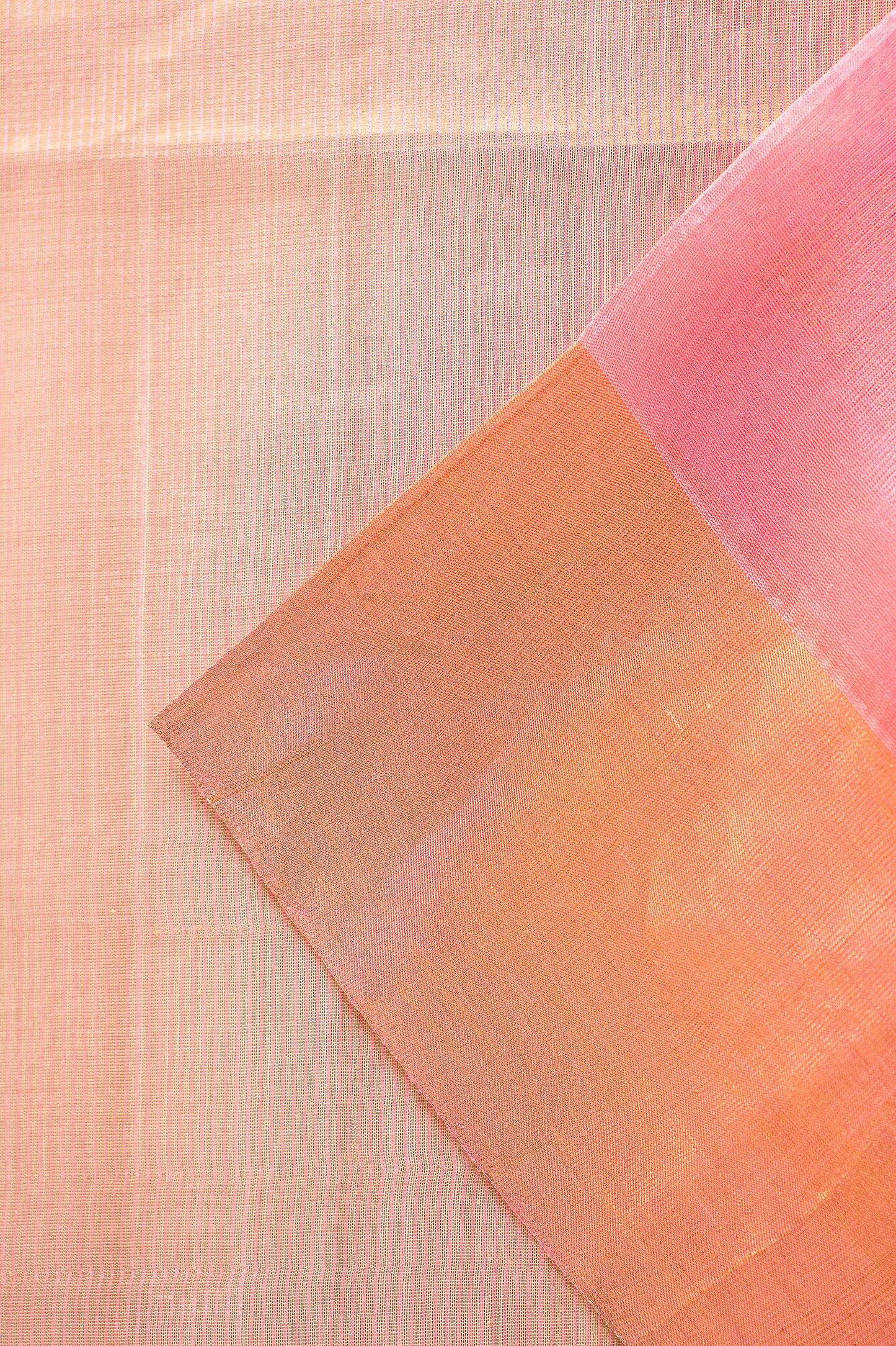 Candy Pink Banaras Silk by Cotton with Antique Gold Border and Butti Motifs