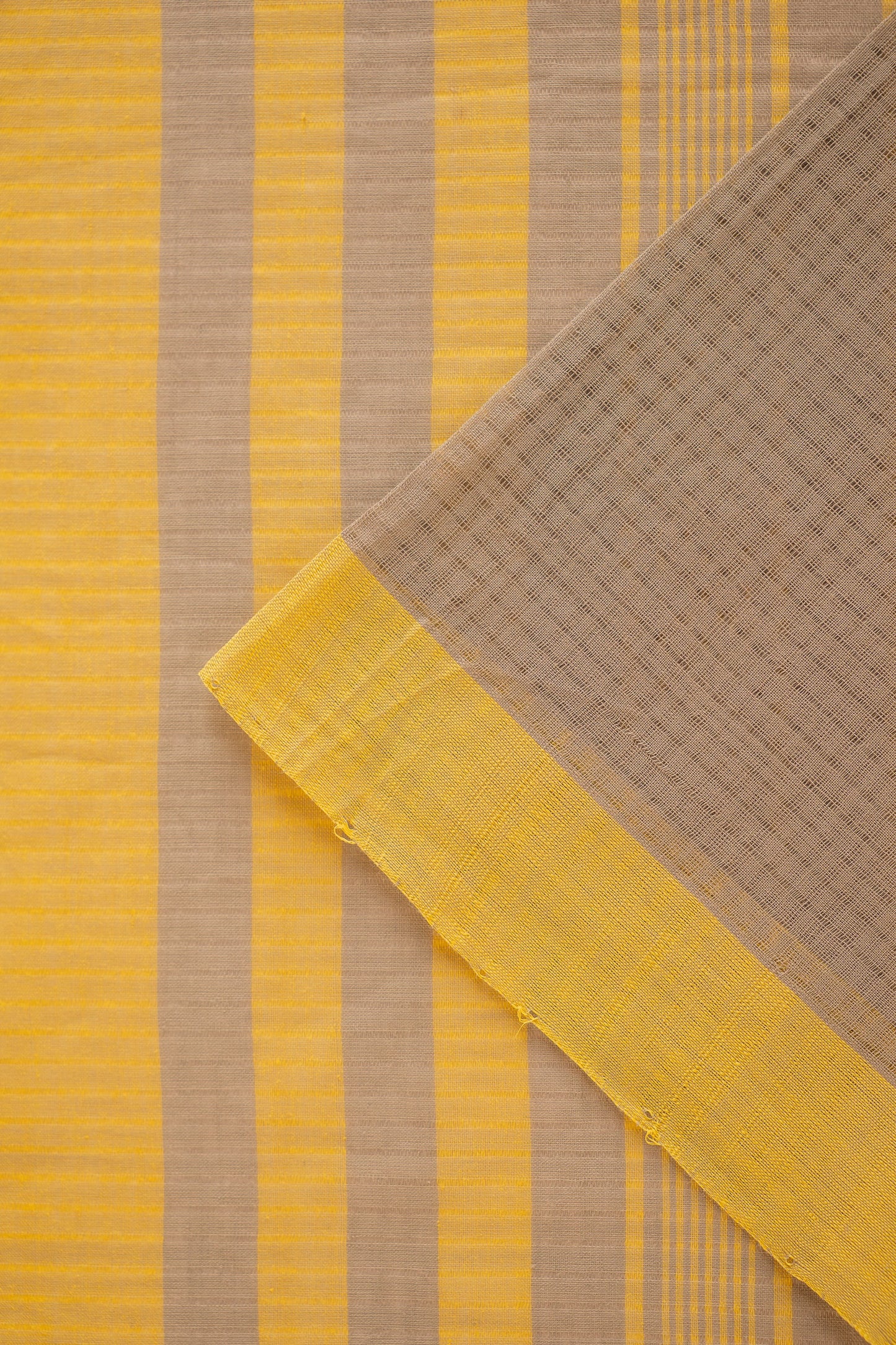 Ash Grey Mangalagiri  Cotton  with Mustard Yellow Striped Pallu Saree