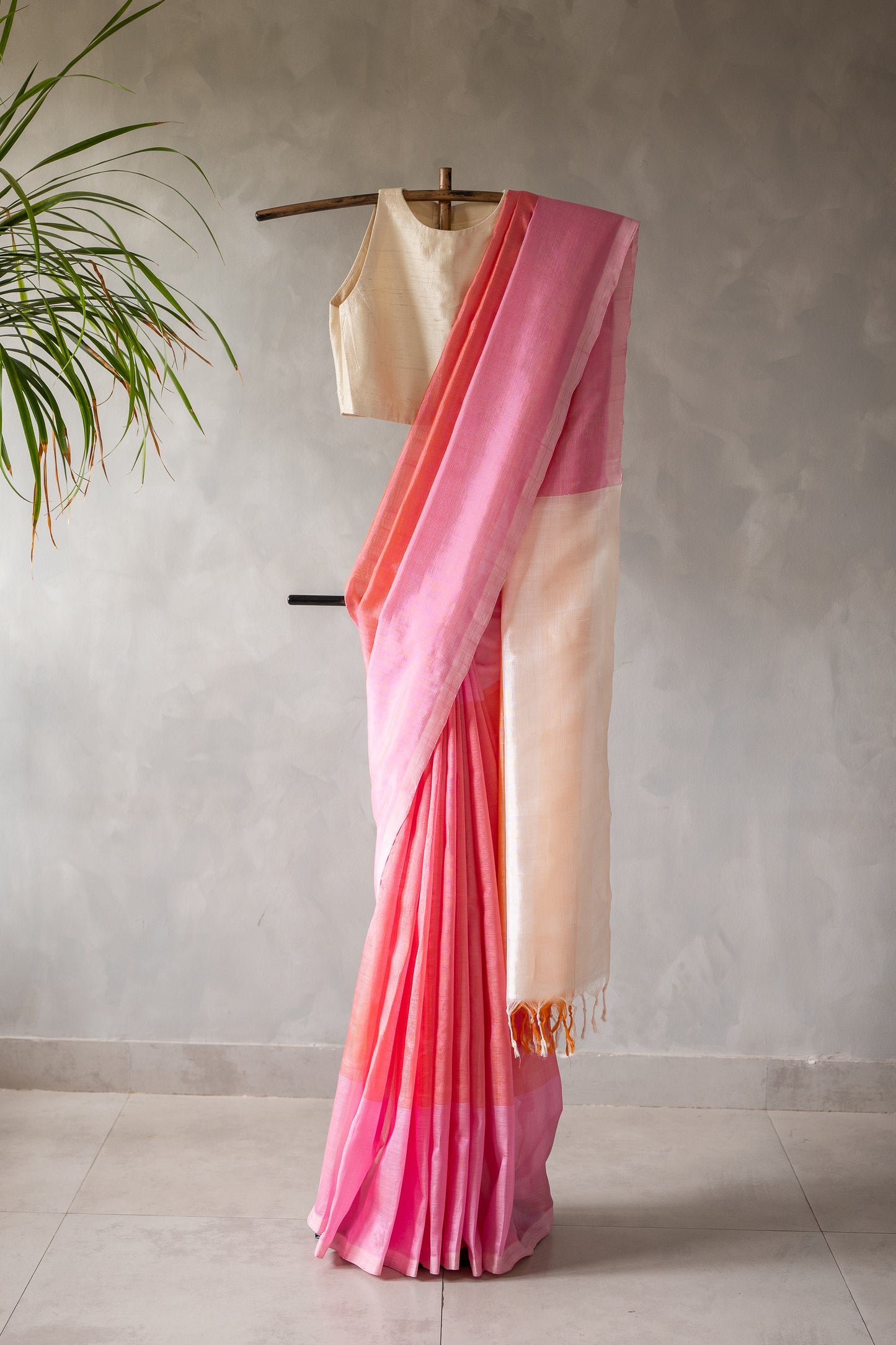 Blush Pink Mangalagiri Silk Cotton Saree with Ivory Pallu