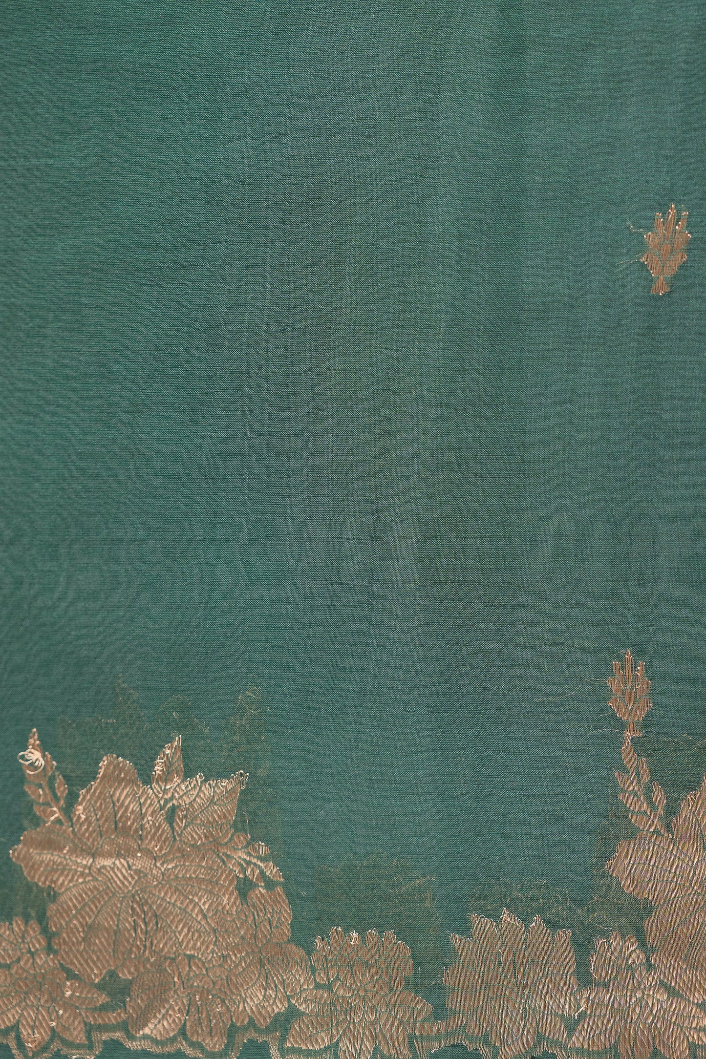 Emerald Green Banaras Organza Saree with Floral Zari Border