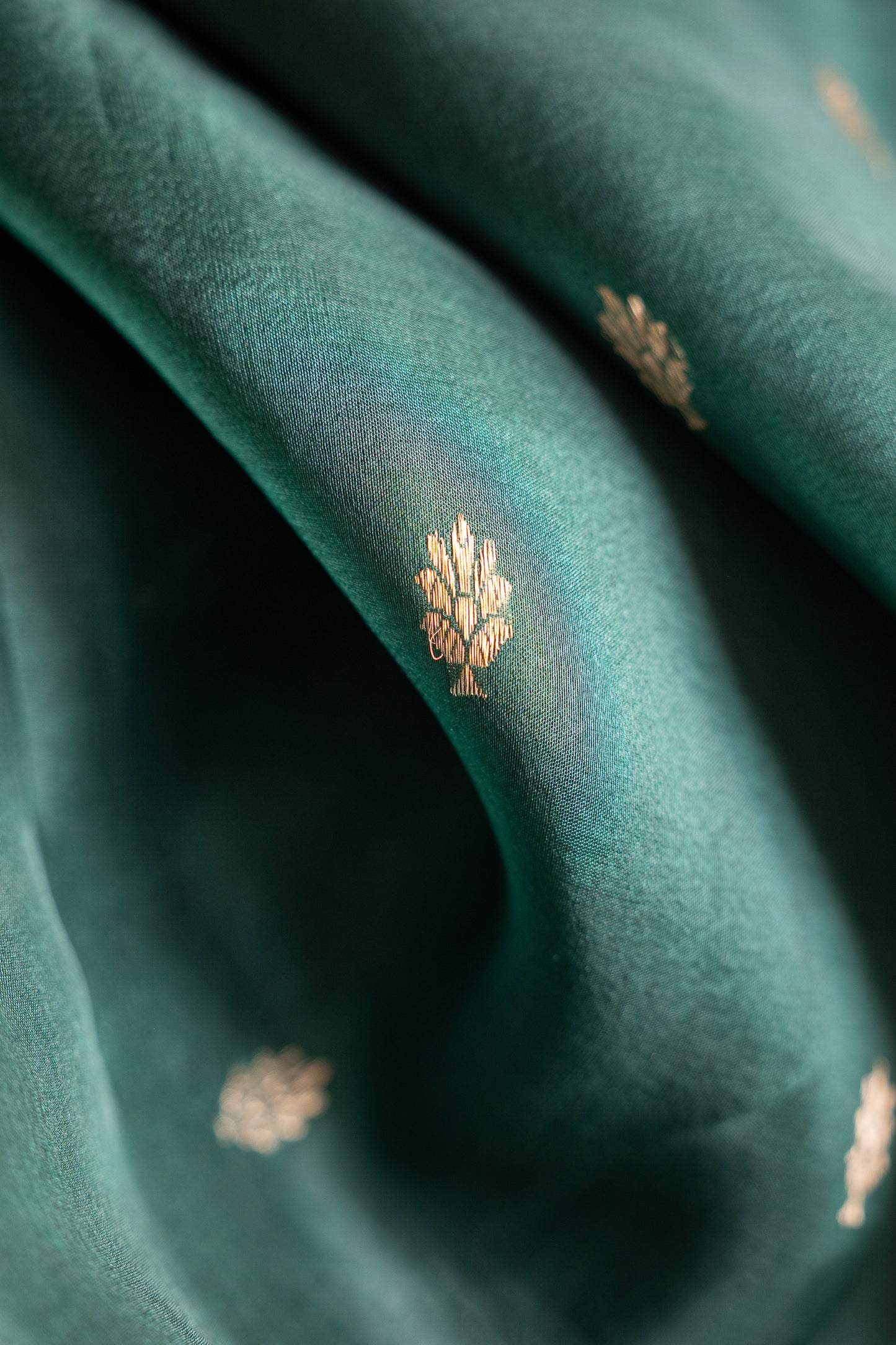 Emerald Green Banaras Organza Saree with Floral Zari Border