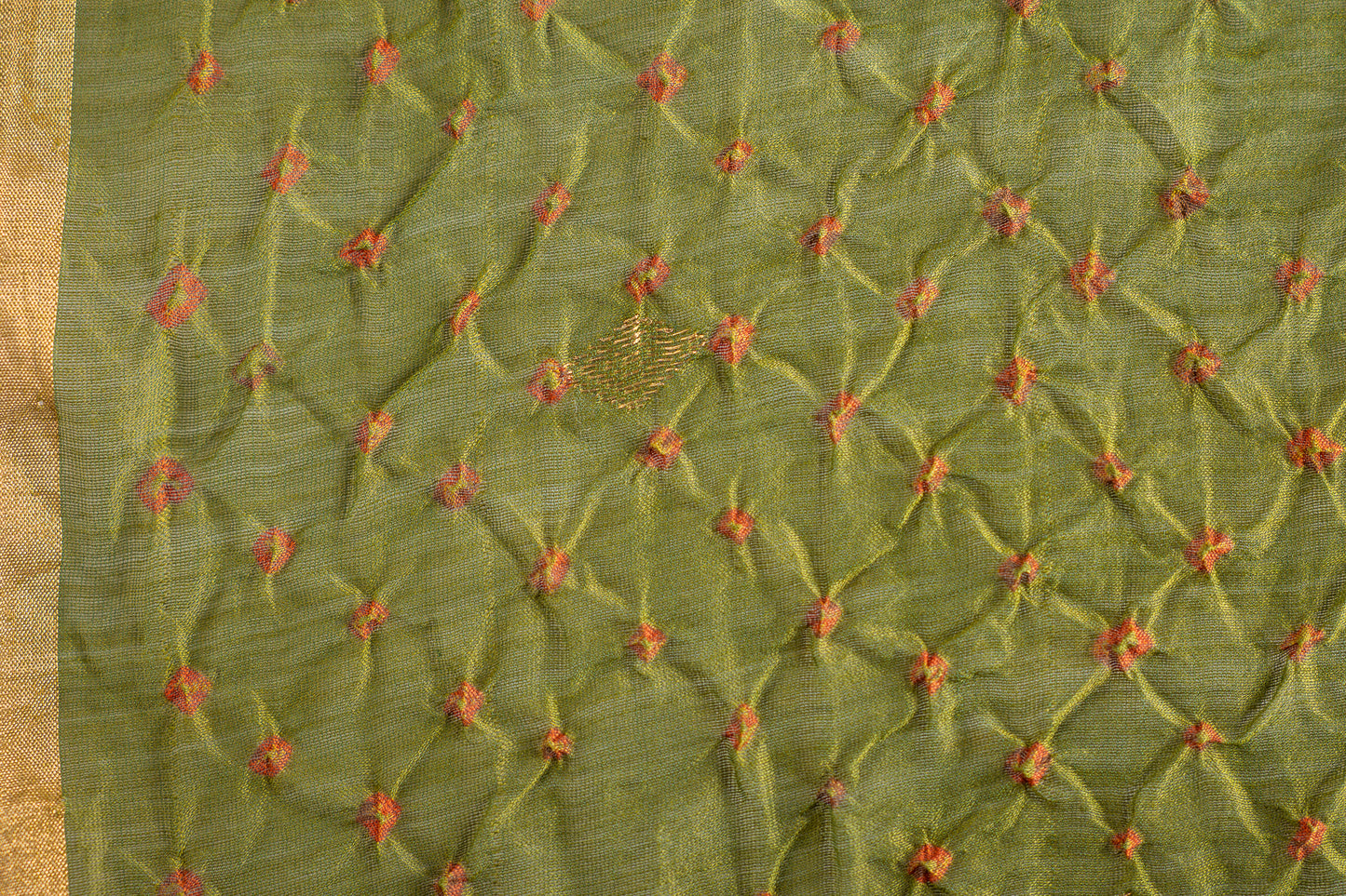 Olive Green Silk Cotton with Bandhani Pallu Saree