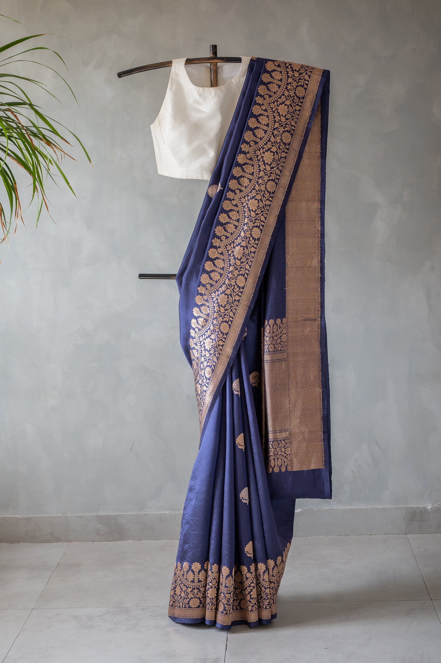 Royal Blue Banaras Silk  with Intricate Gold Zari Weaving Saree