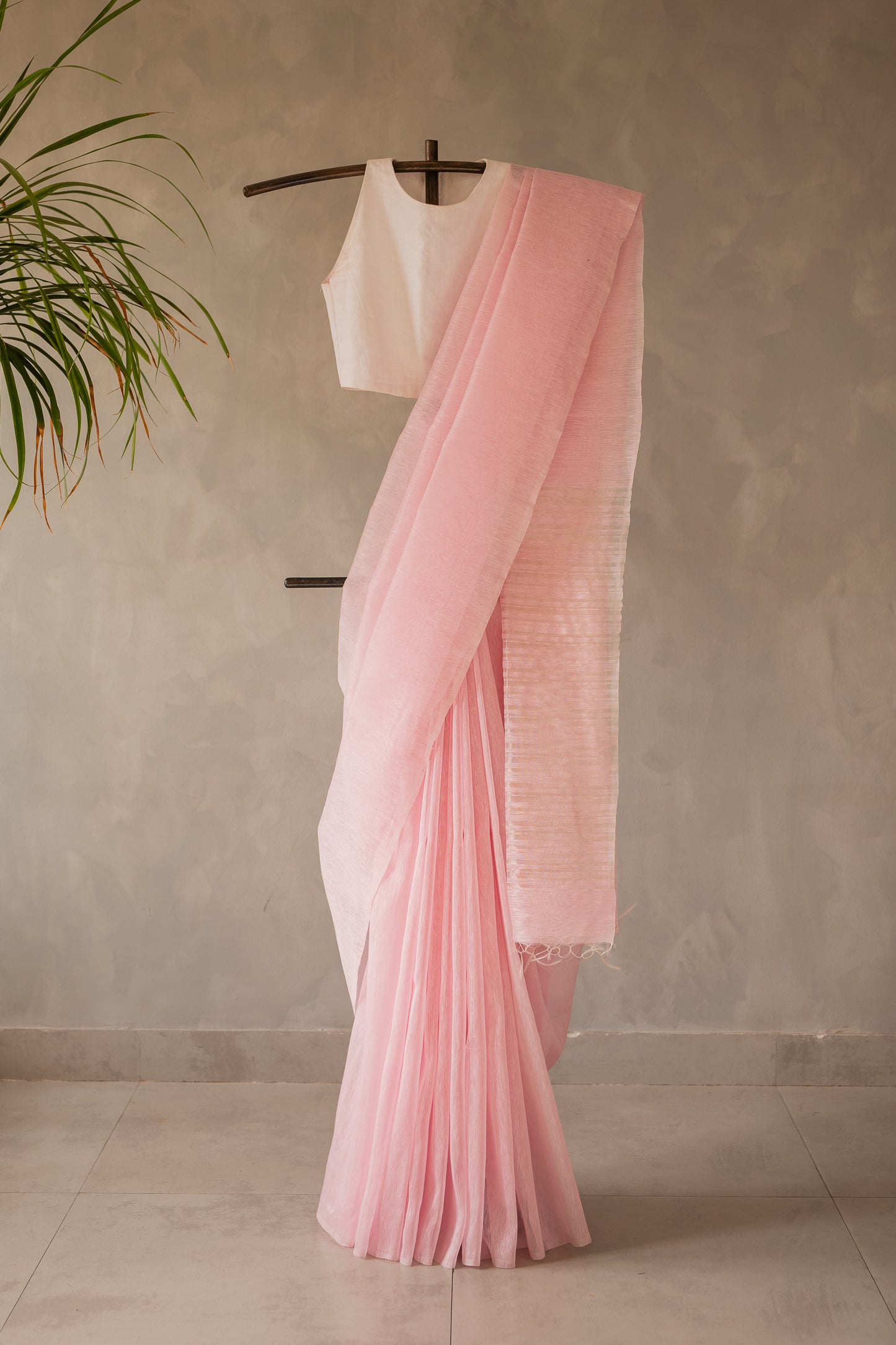 Blush Pink Linen by Silk with Self-Woven Pallu Saree