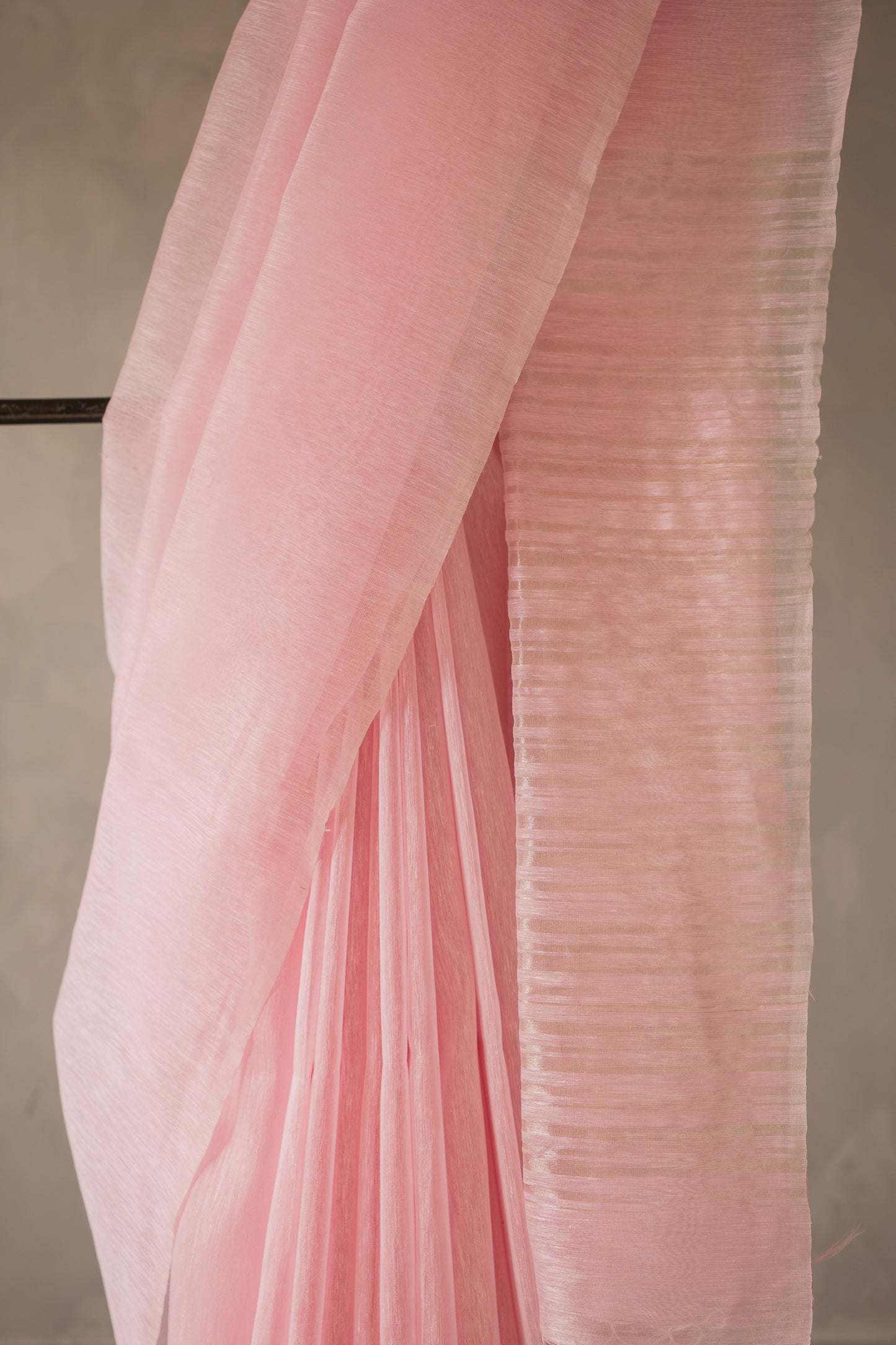Blush Pink Linen by Silk with Self-Woven Pallu Saree