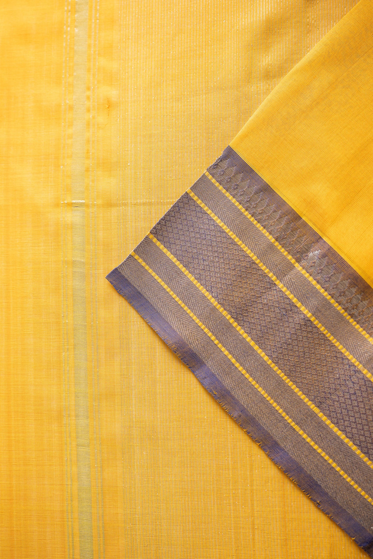 Sunflower Yellow Mangalagiri Silk Cotton with Grey Zari Border Saree
