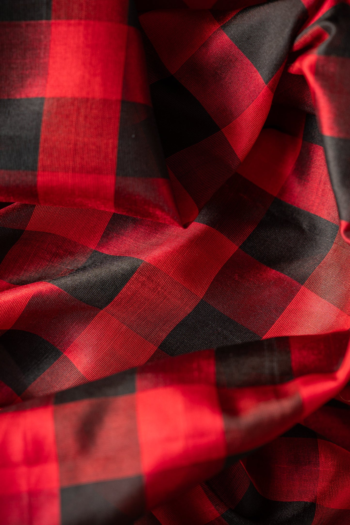 Red and Black Checked Mangalagiri Silk with Gold Zari Pallu Saree