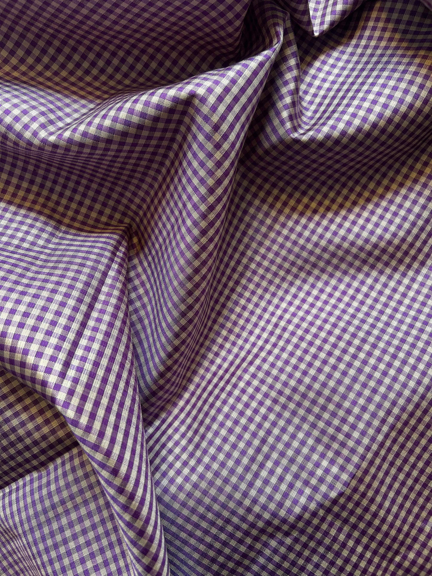 Dark Purple and White Micro-Check Silk Saree with Gold Zari Pallu