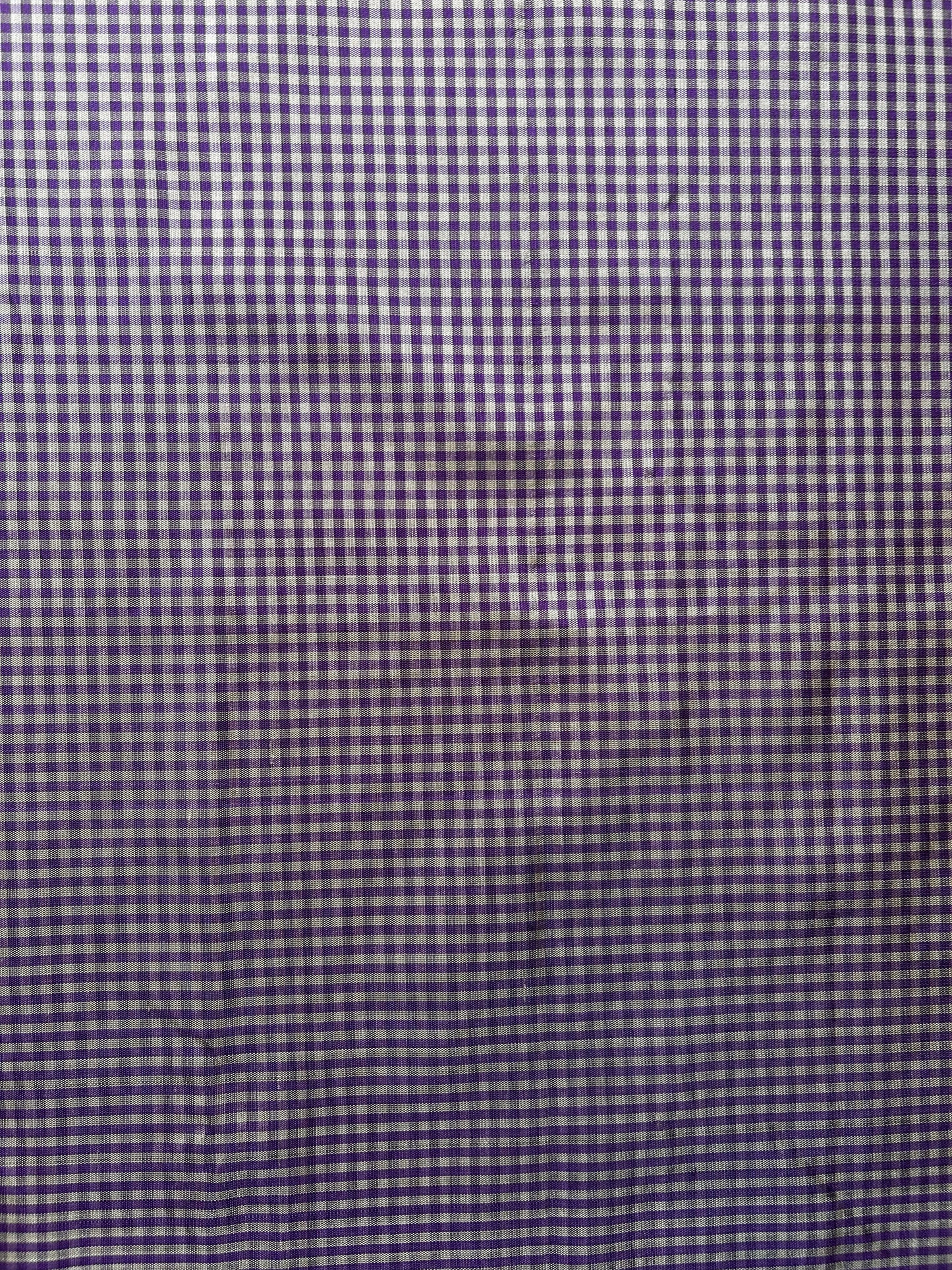 Dark Purple and White Micro-Check Silk Saree with Gold Zari Pallu