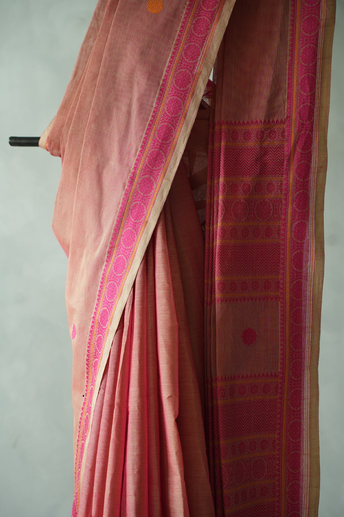 Dusty Rose Kanchi Cotton Saree with Rani Pink Border