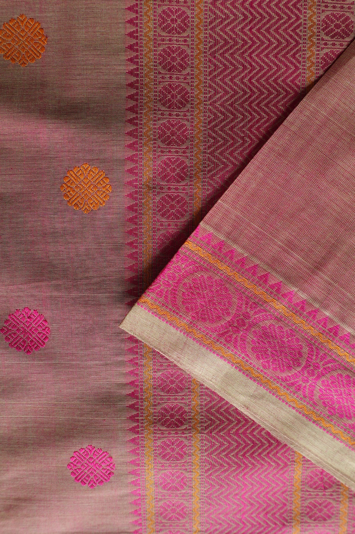 Dusty Rose Kanchi Cotton Saree with Rani Pink Border
