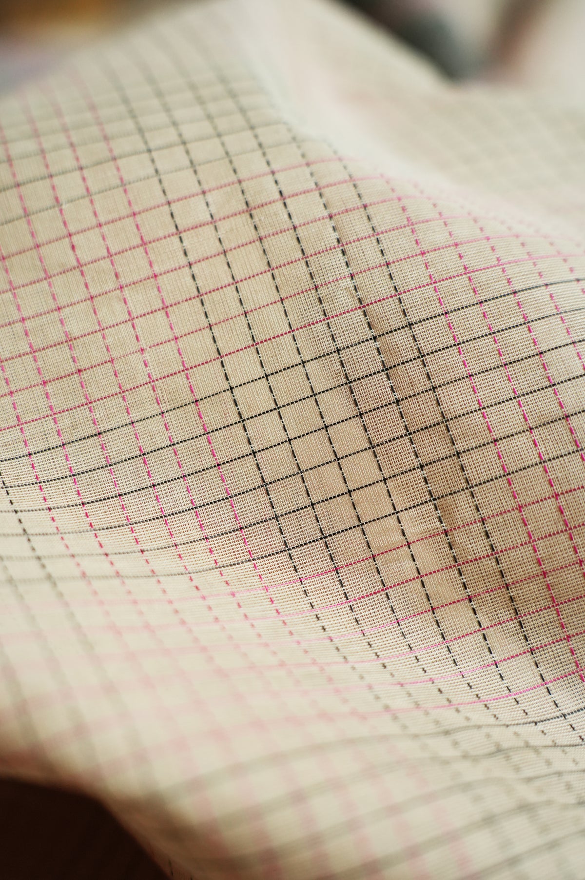 Beige Kanchi Cotton with Muted Pink and Black Border Saree