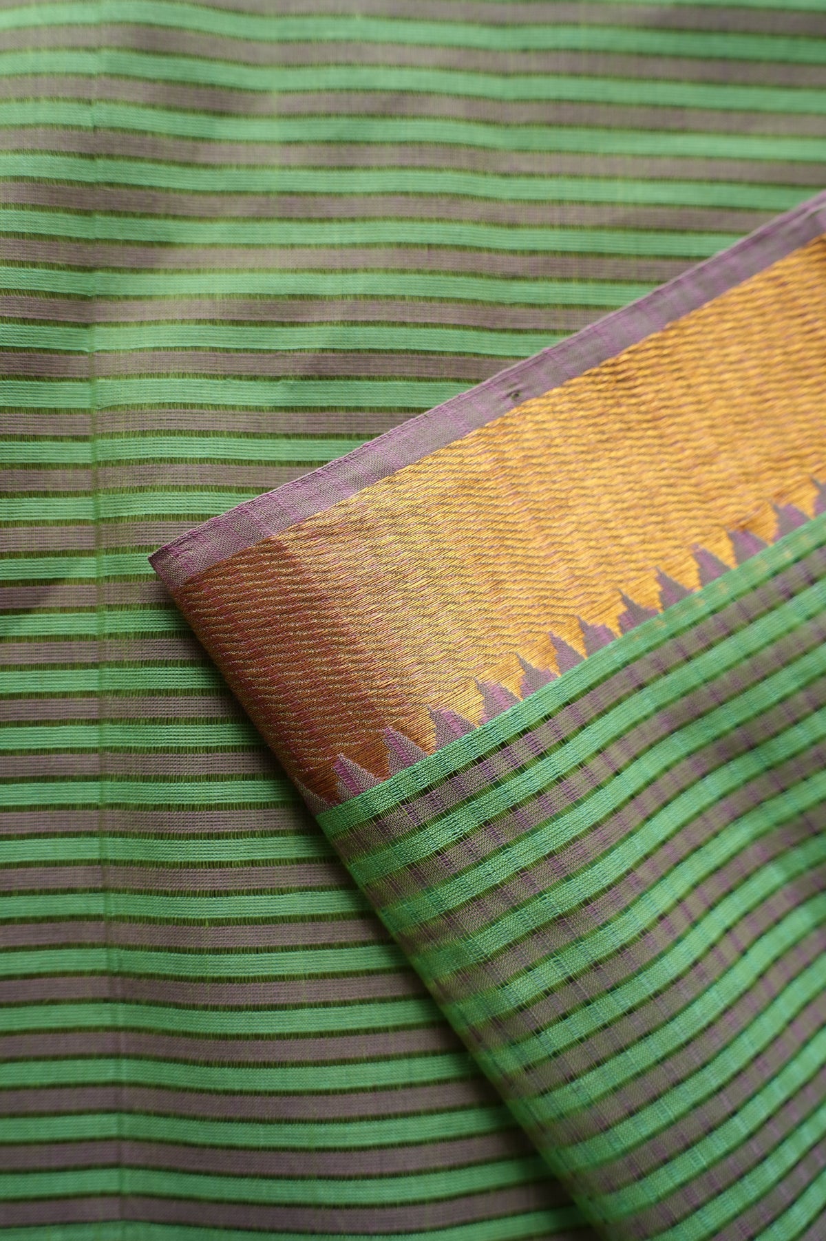 Sage Green Micro Check Mangalagiri Cotton With Zari and  Muted Lavender Border Saree