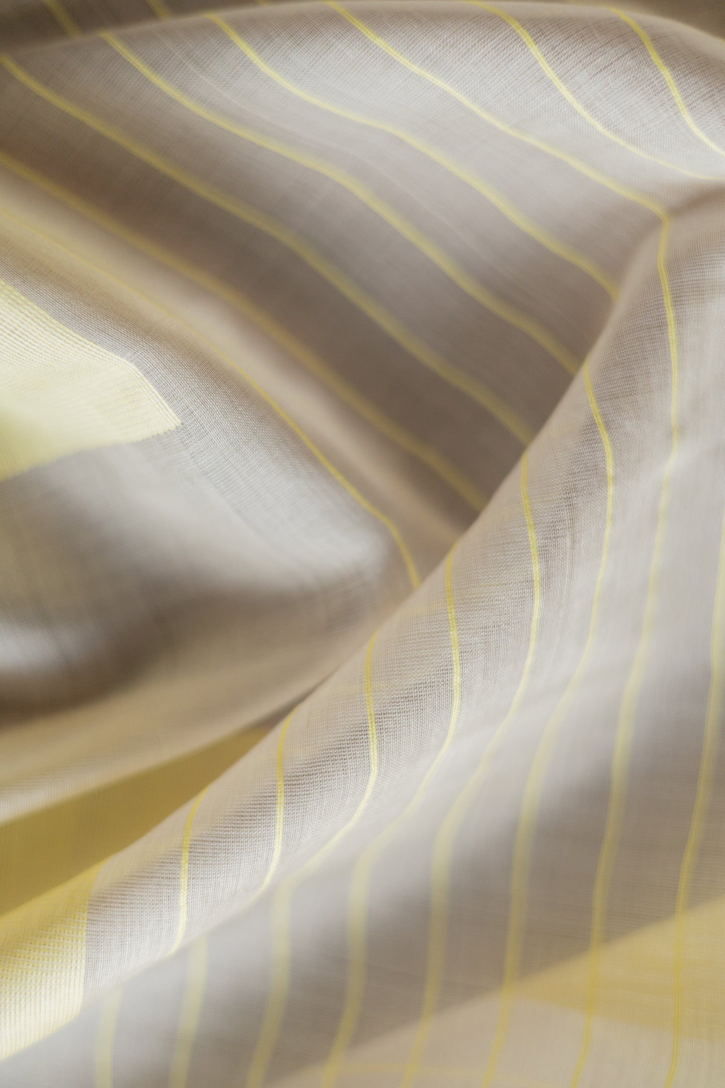 Off White Silk Cotton with Yellow Stripes and Woven Square Motifs Saree