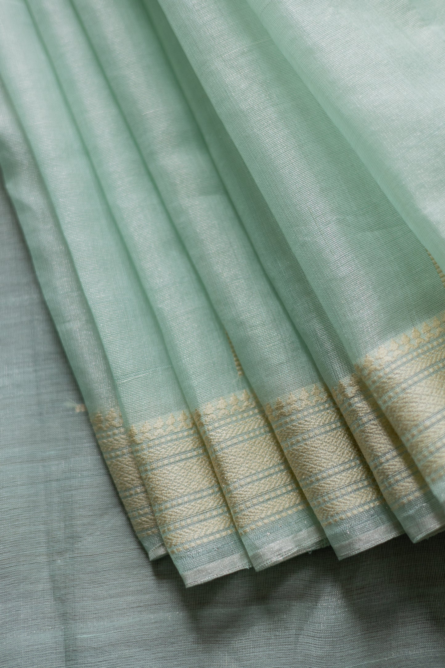 Sea Green Silk Cotton Tissue Doby Border Khapa Line Pallu Saree