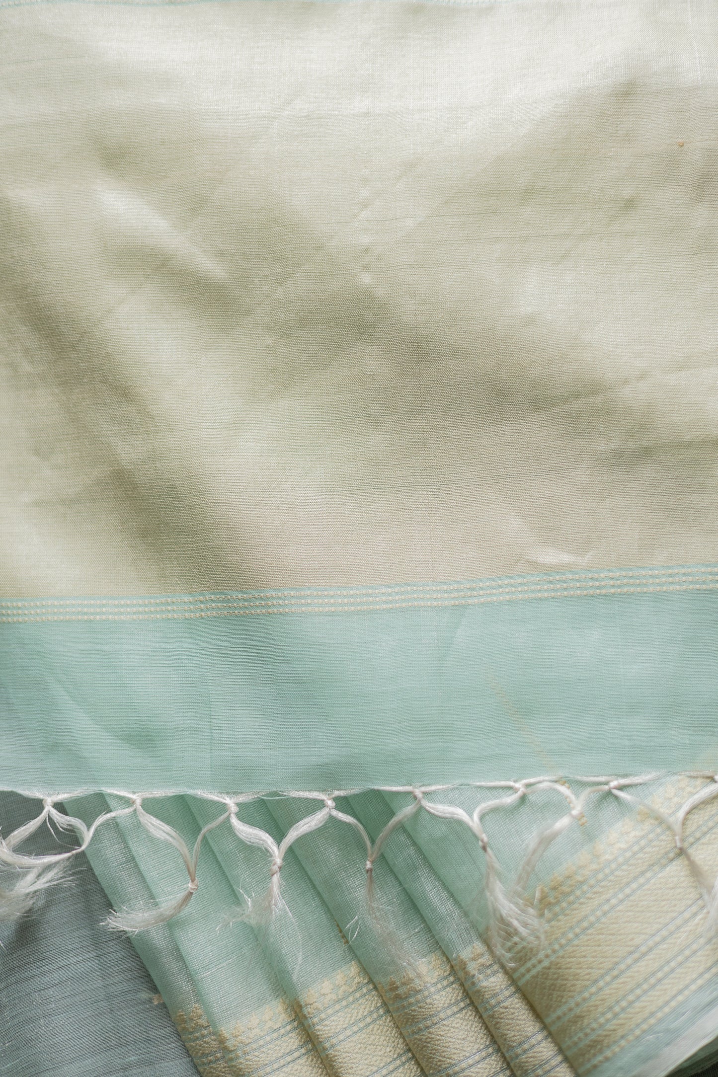 Sea Green Silk Cotton Tissue Doby Border Khapa Line Pallu Saree