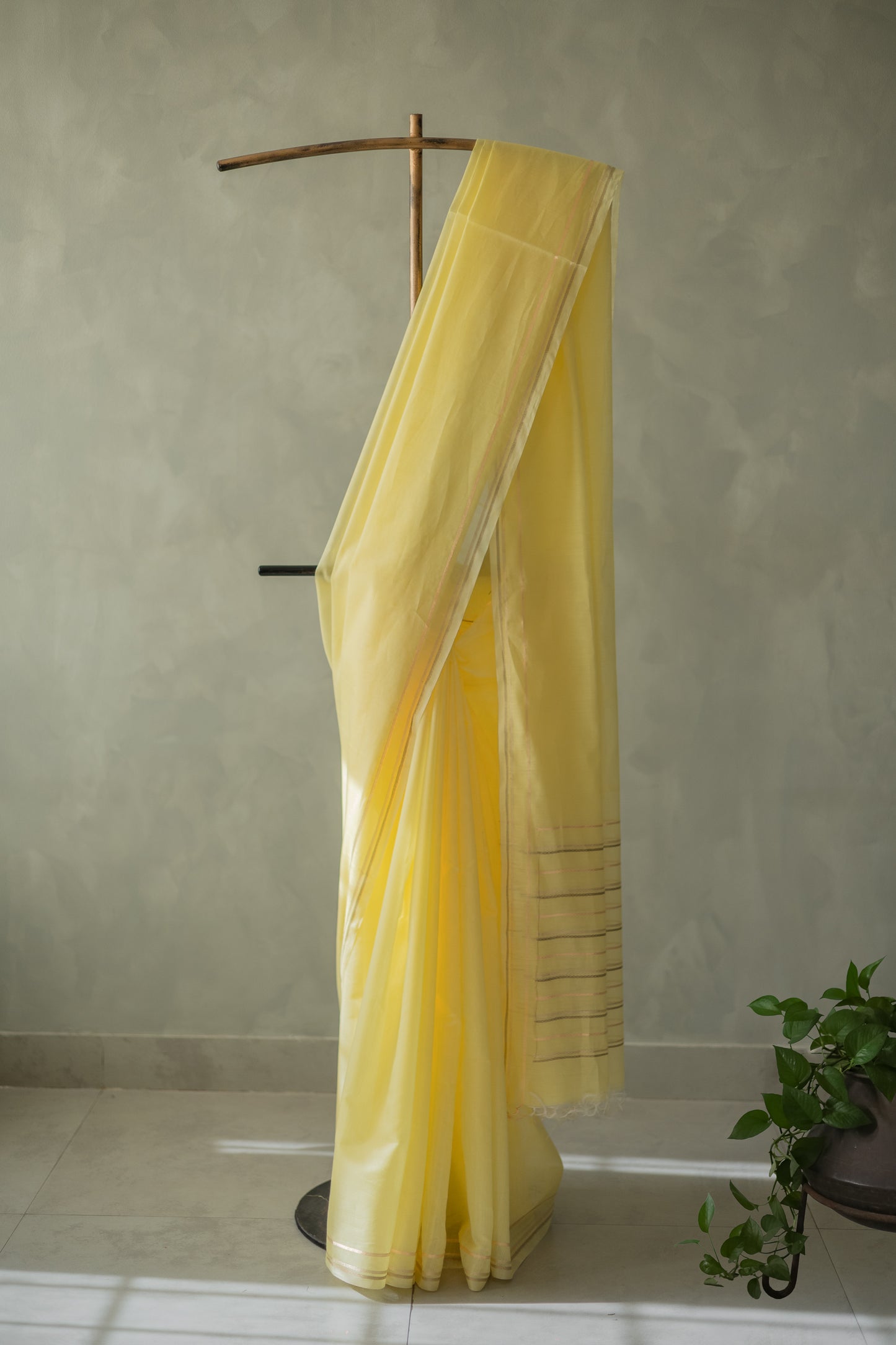 Yellow Silk Cotton with Gold and Silver Border Saree