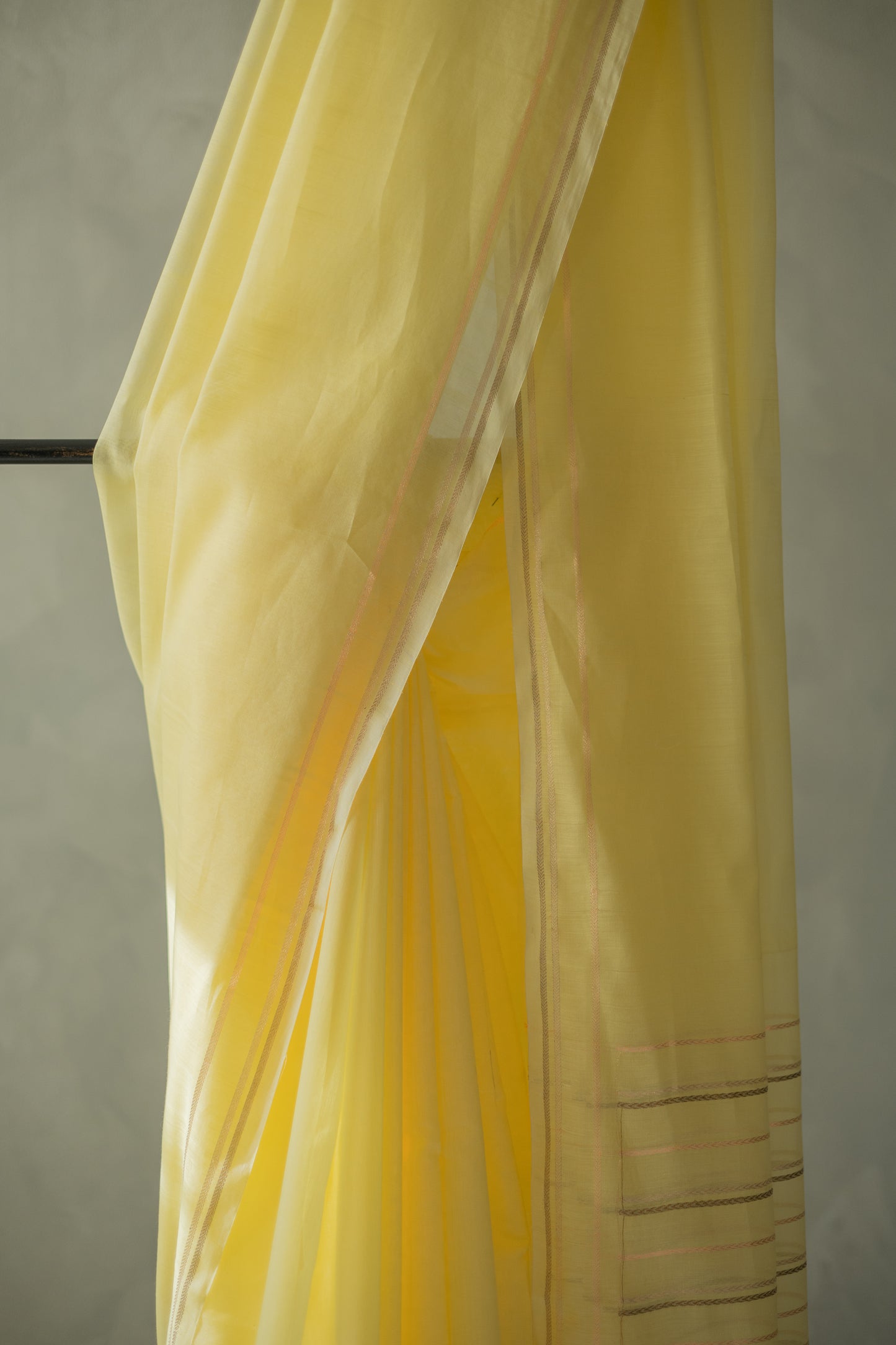 Yellow Silk Cotton with Gold and Silver Border Saree