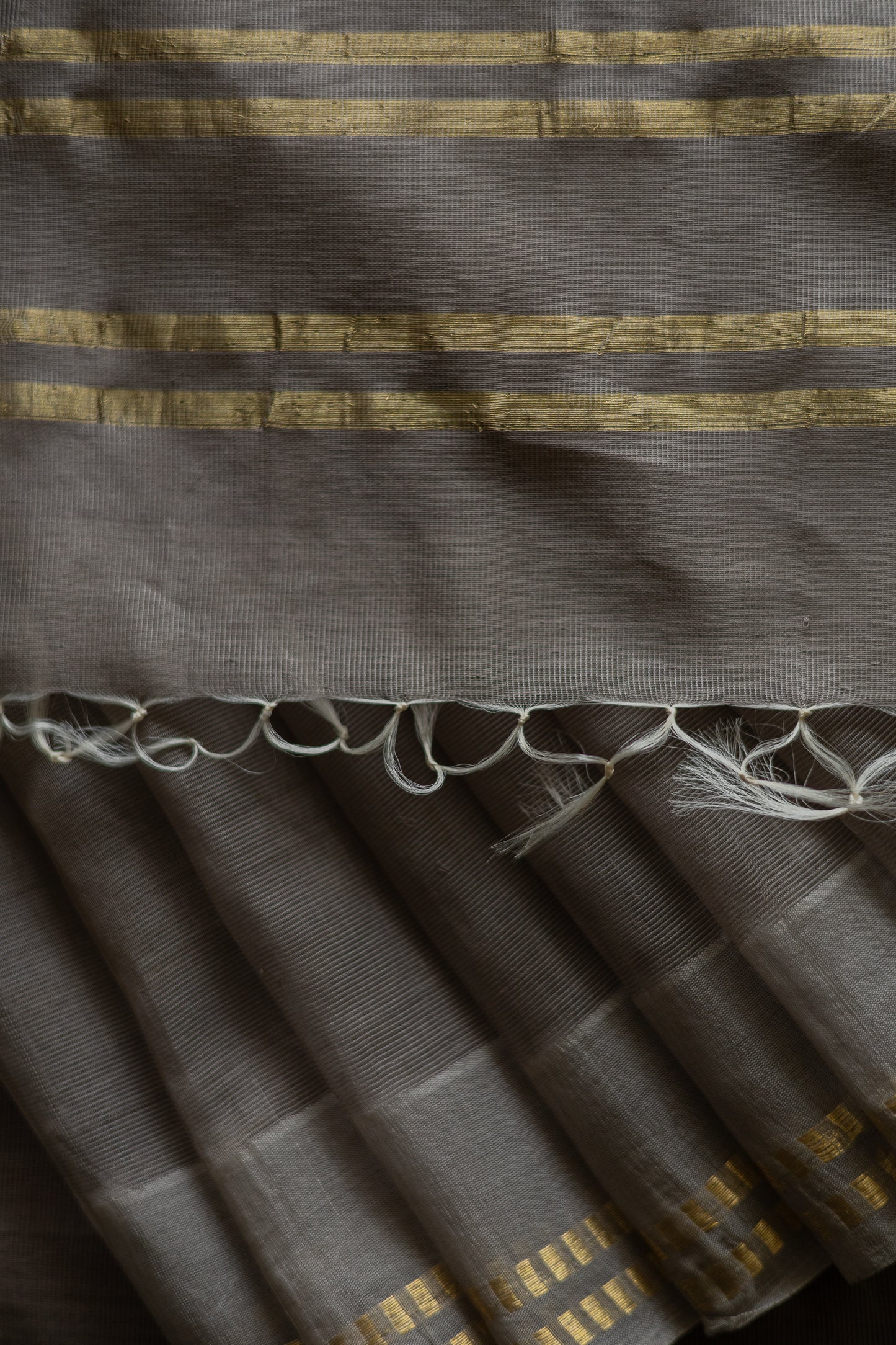 Grey Silk Cotton with Barcode Zari Border Saree