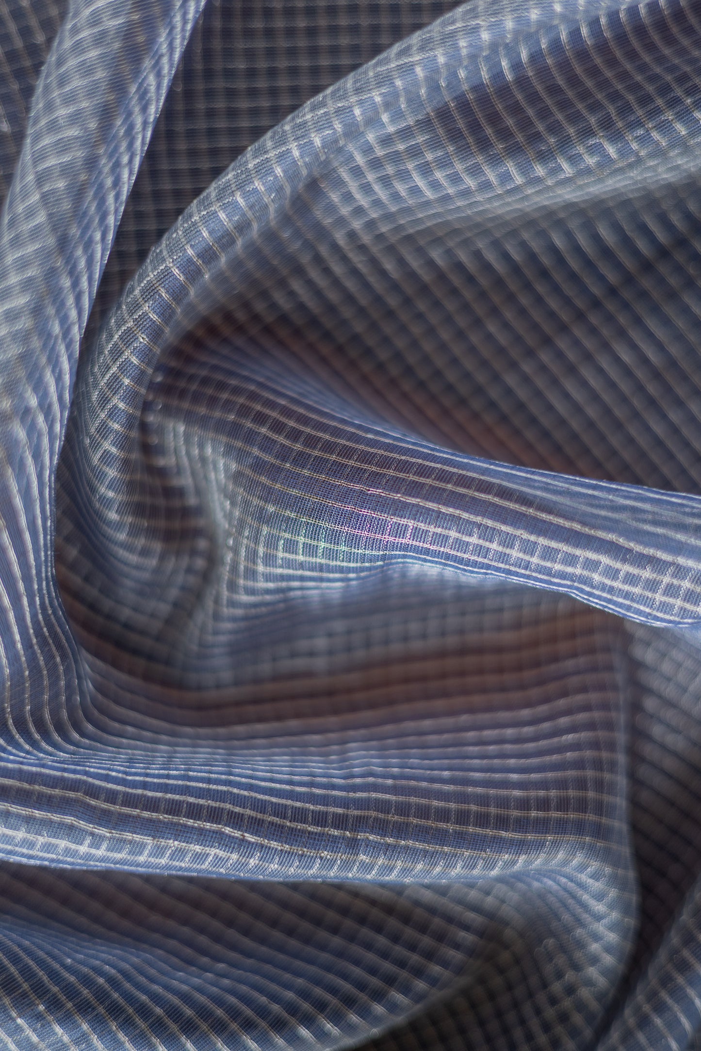 Blue Silk Cotton with All Over Silver Small Checks and Striped Pallu Saree