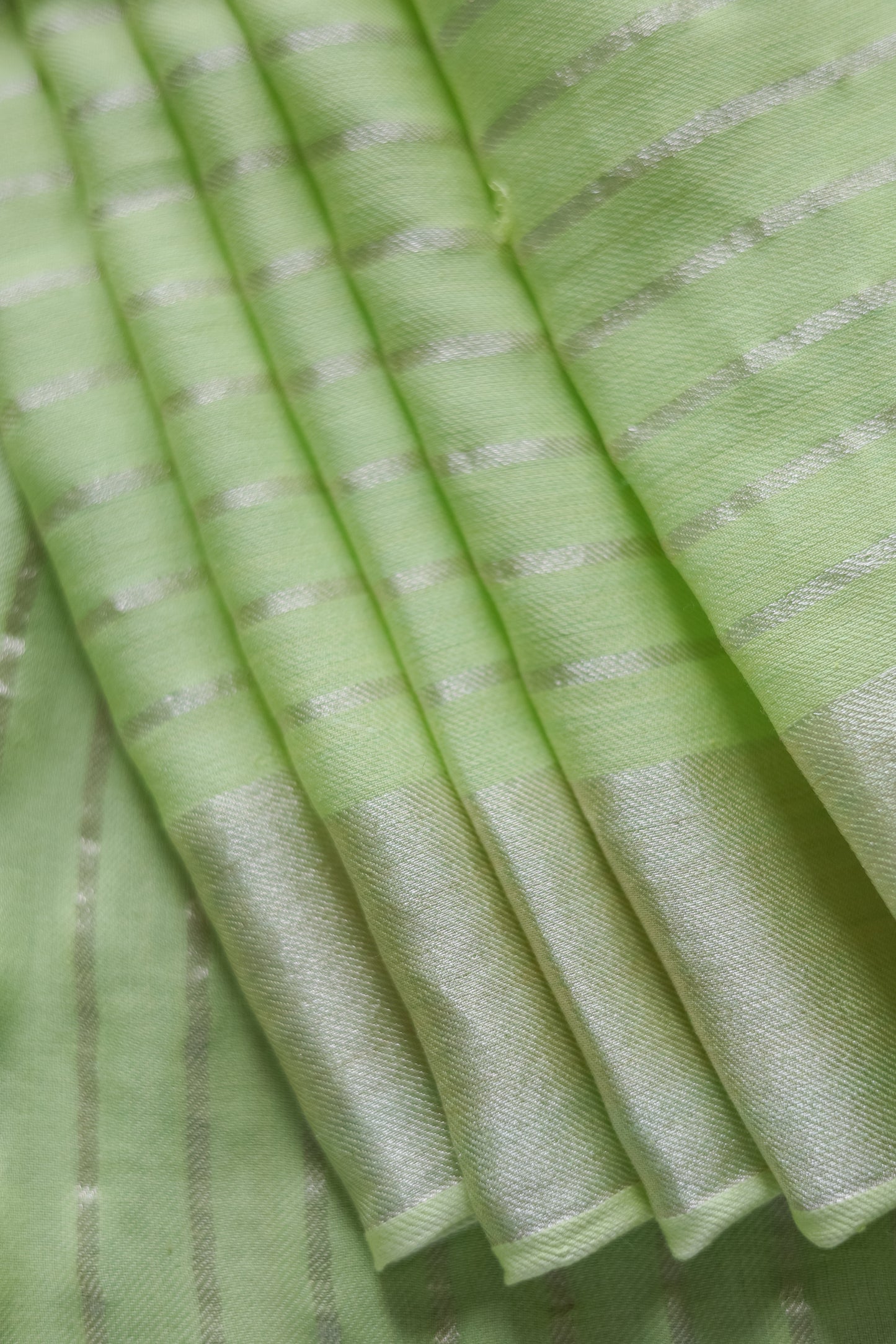 Light Green Silk Cotton All Over Zari Striped Twill Saree