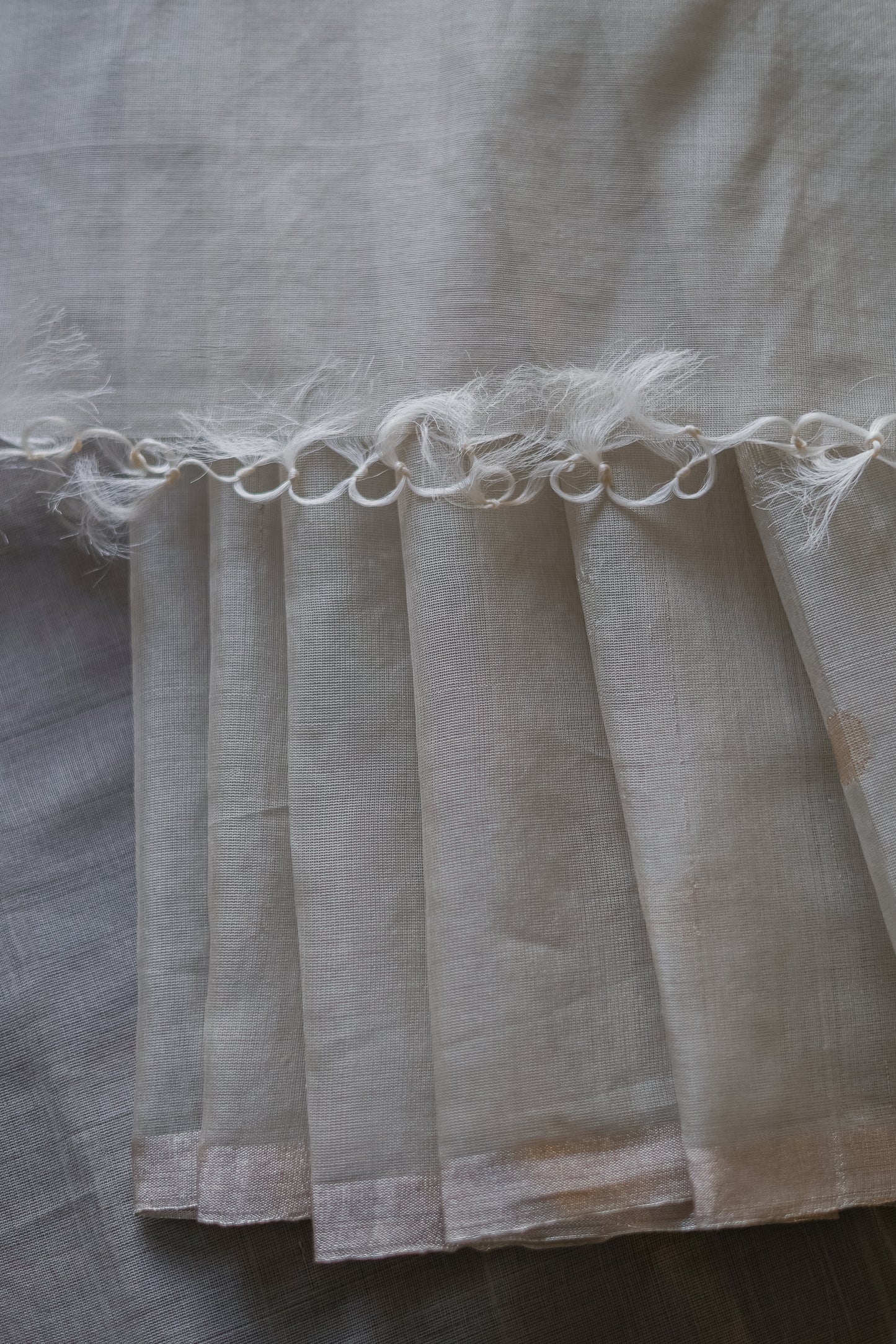 Pale Grey Silk Cotton All Over Polka Bengal Jala Pallu Saree