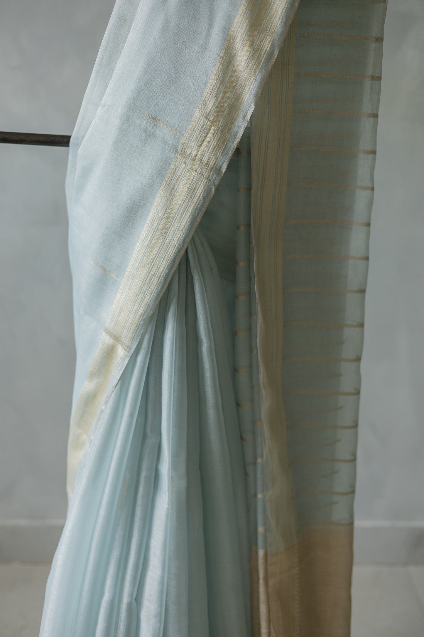 Sea Blue Silk Cotton Doby Border with Khapa Line Pallu Saree