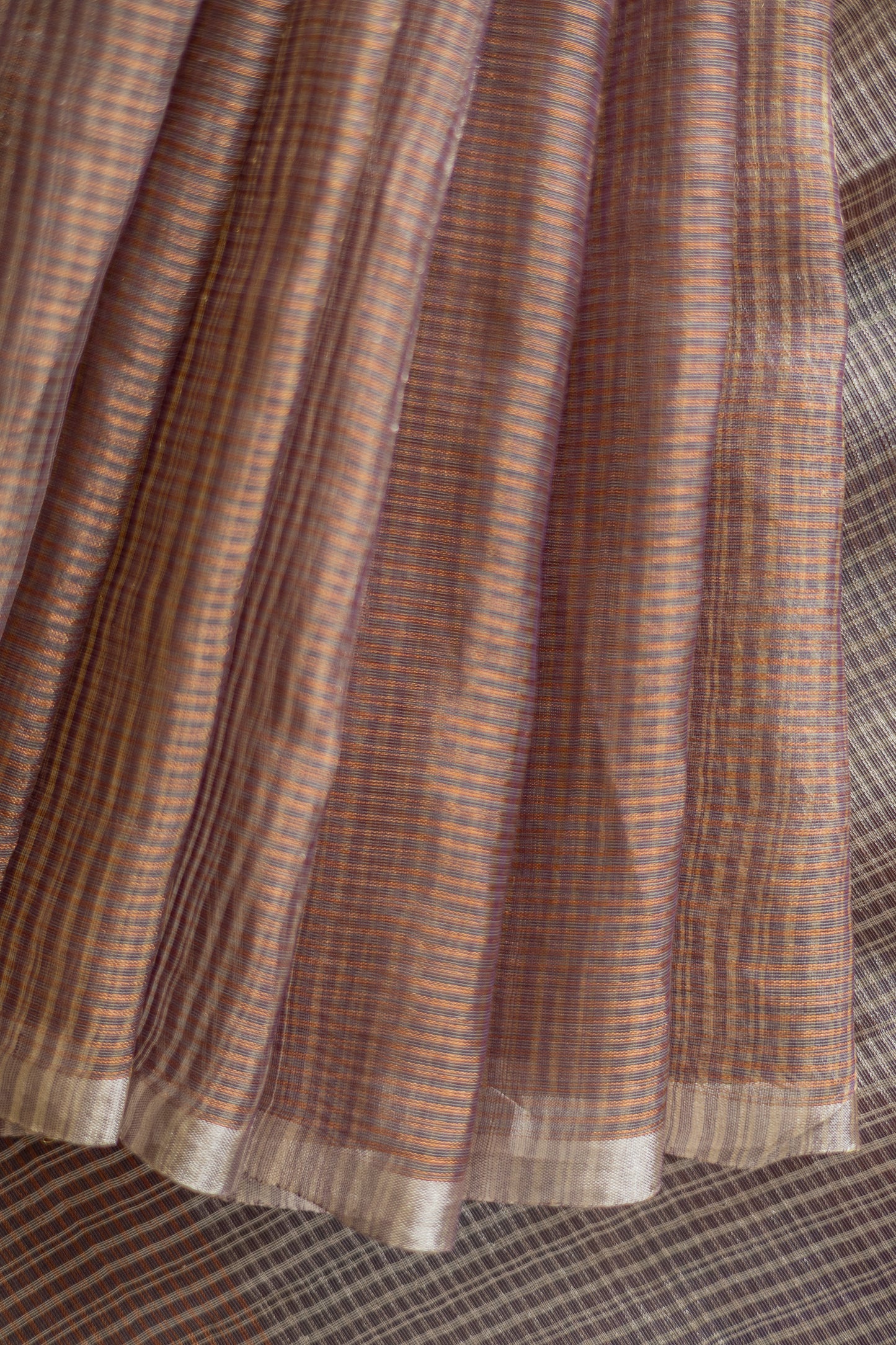 Light Purple Silk Cotton All Over Stripes and Checks Saree