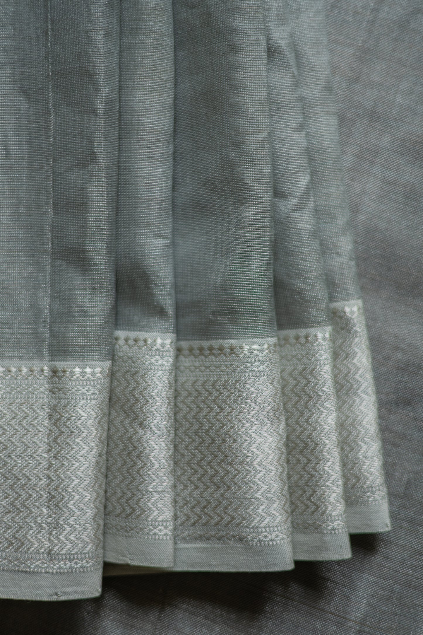 Grey Silk Cotton with Silver Motif and Traditional Border Saree