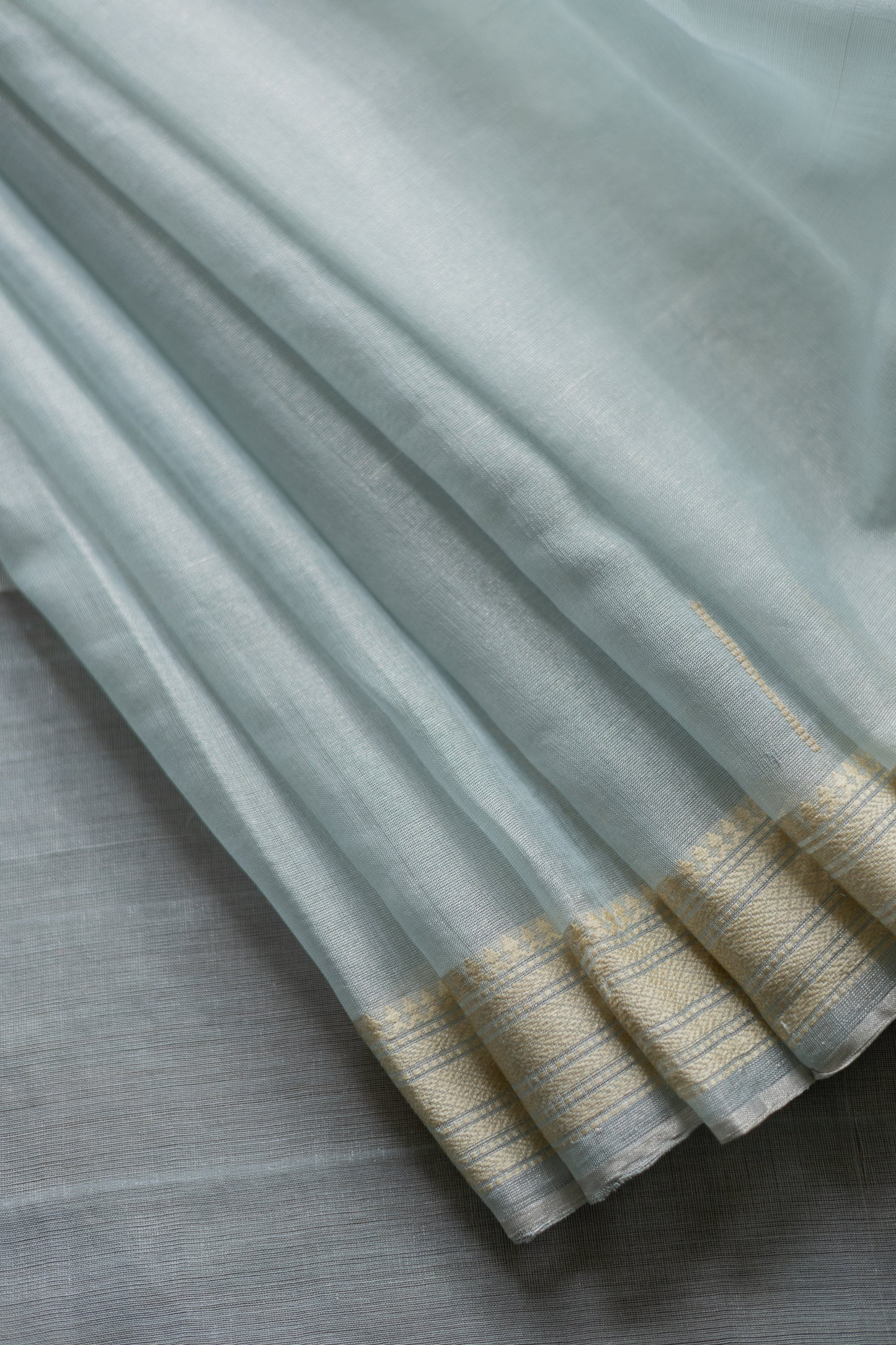 Sea Blue Silk Cotton Doby Border with Khapa Line Pallu Saree