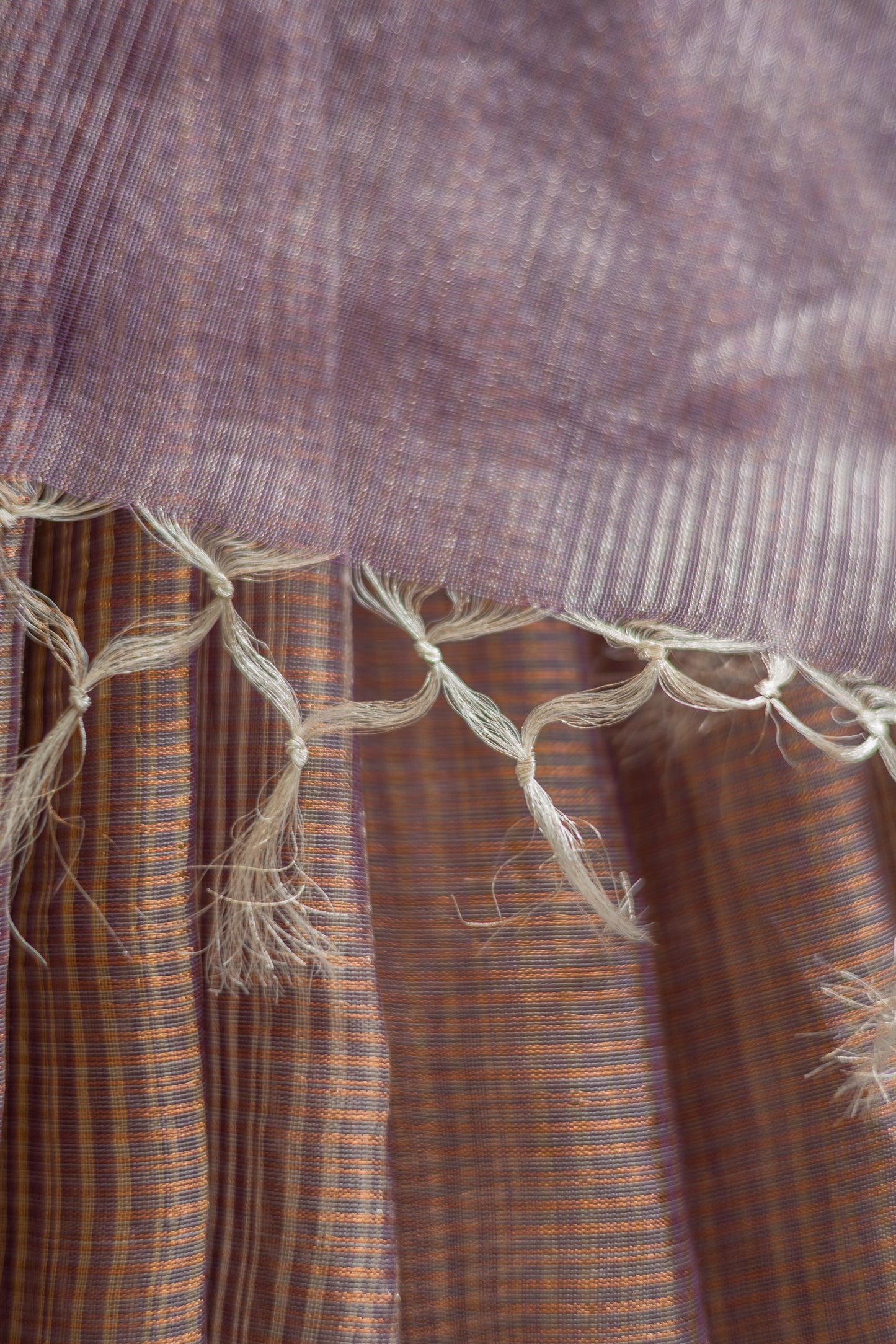 Light Purple Silk Cotton All Over Stripes and Checks Saree