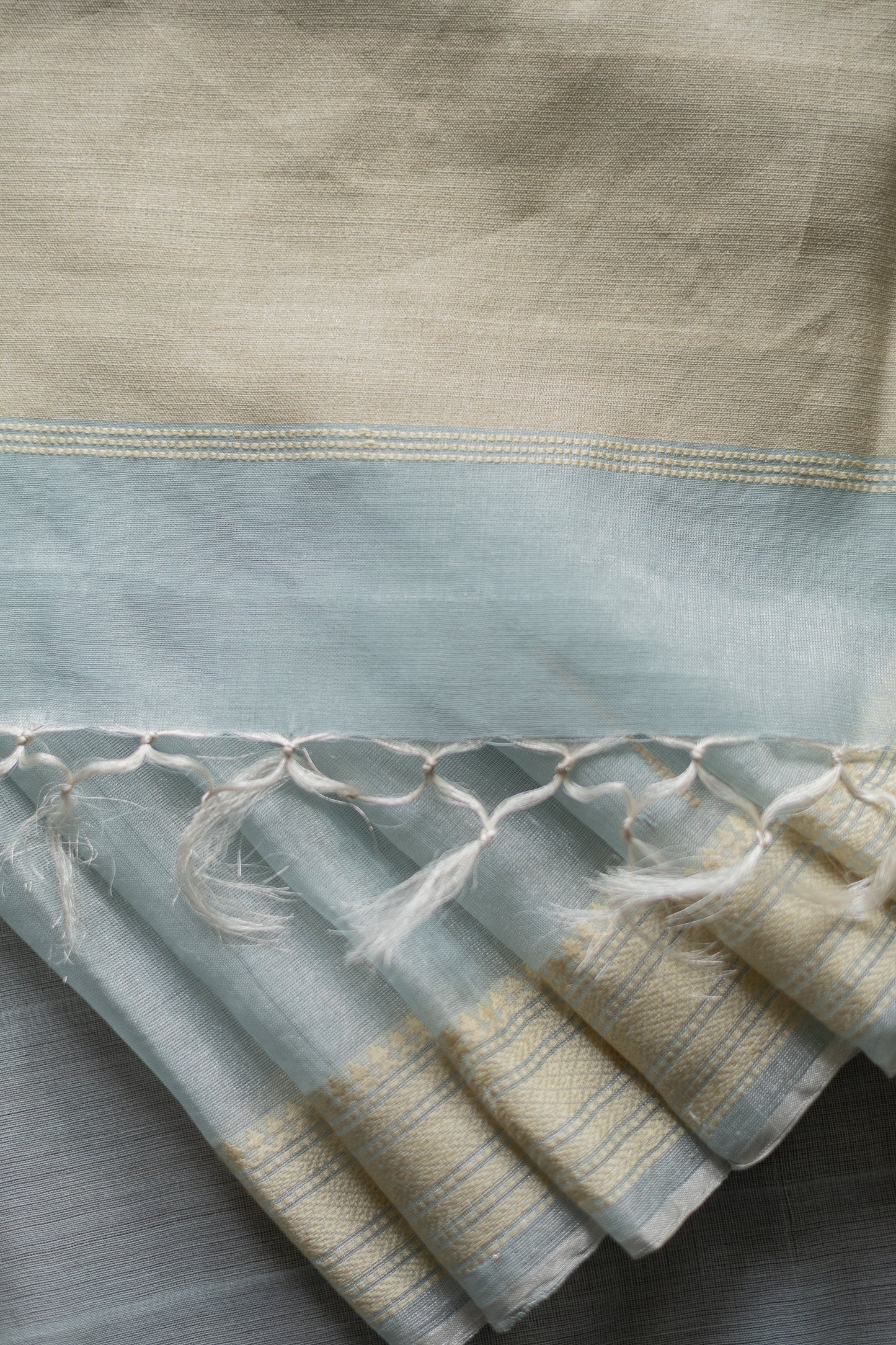 Sea Blue Silk Cotton Doby Border with Khapa Line Pallu Saree