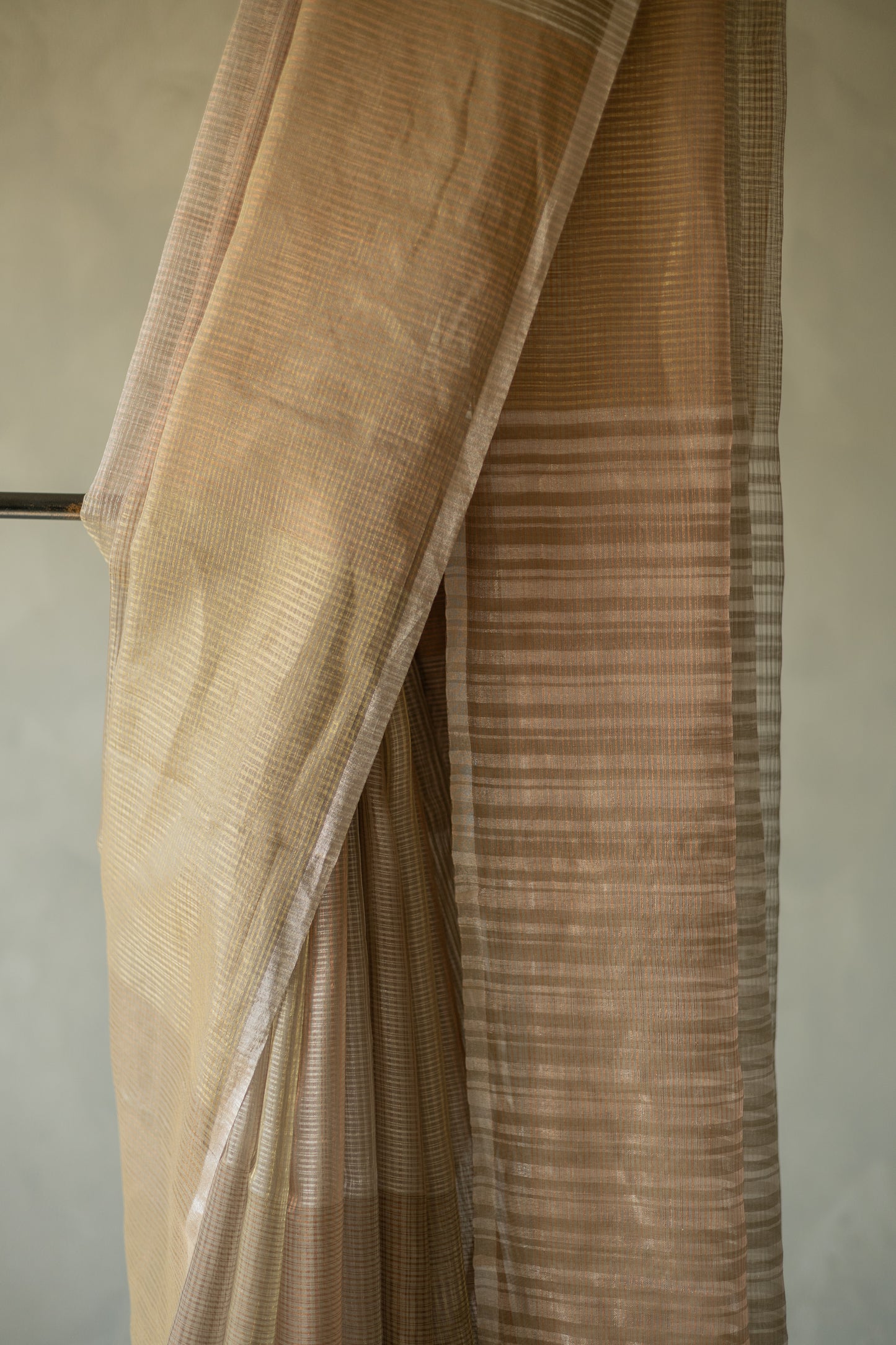 Olive Silk Cotton All Over Stripes and Checks Saree