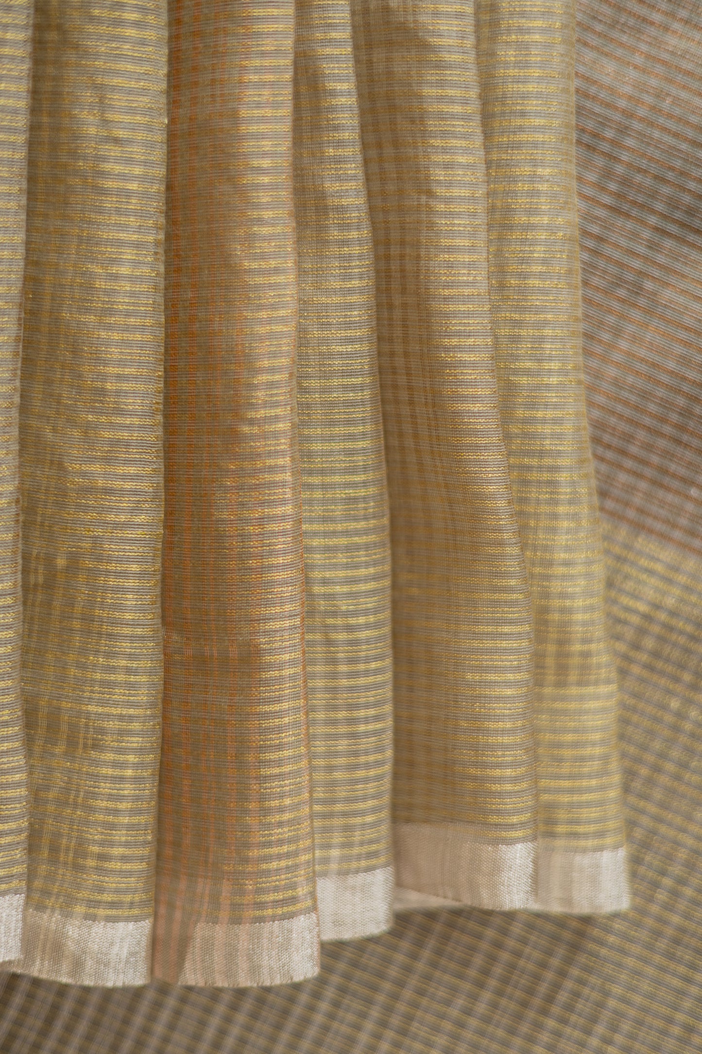 Olive Silk Cotton All Over Stripes and Checks Saree