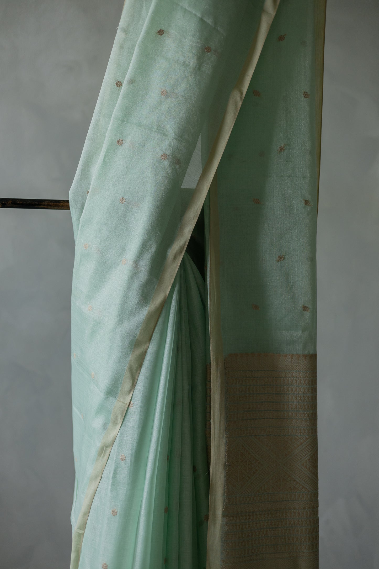Sea Green Silk Cotton Tissue Khapa Border Abstract Pallu Saree