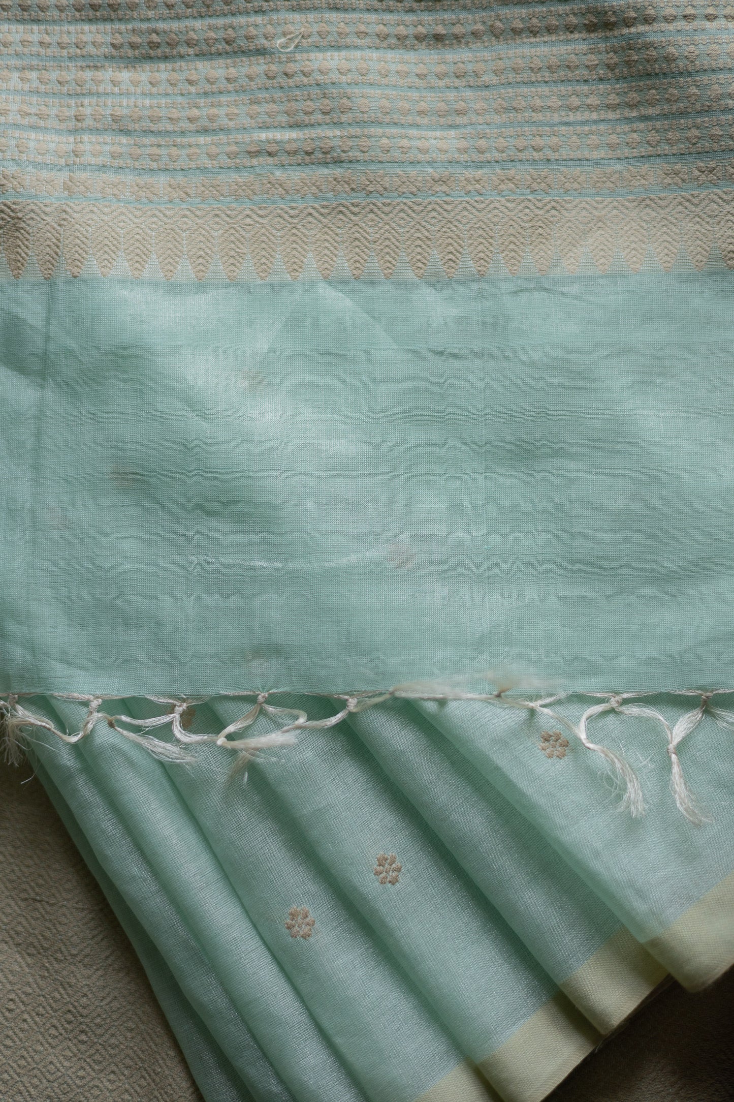 Sea Green Silk Cotton Tissue Khapa Border Abstract Pallu Saree