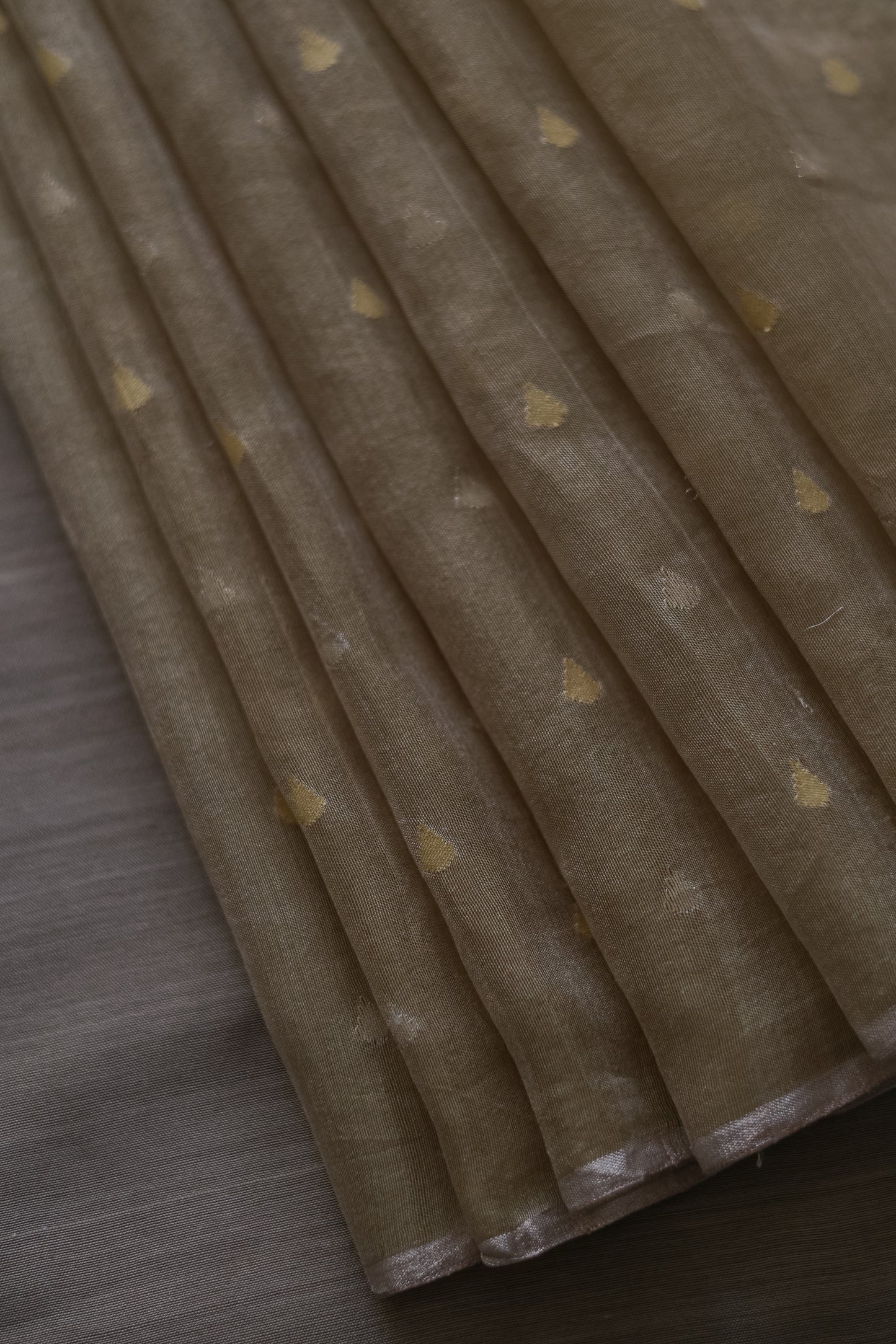 Light Brown Silk Cotton All Over Gold and Silver Raindrop Motif Saree