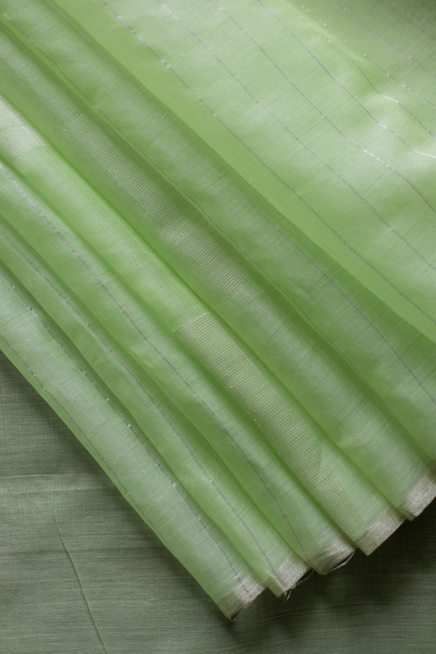 Pista Green Silk Cotton All Over Zari Stripe with All Over Big Boxes Body Saree