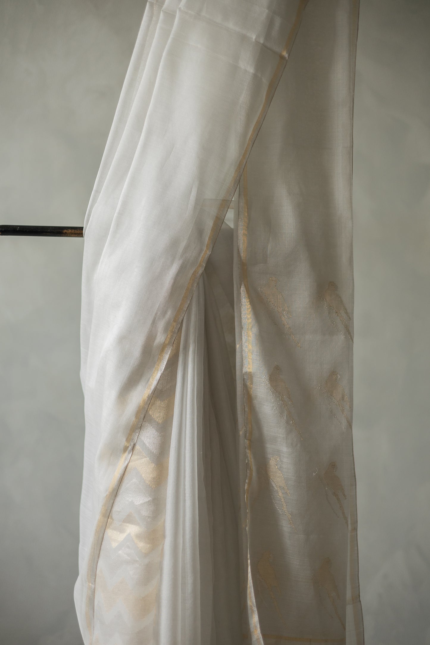 Grey Silk Cotton with Parrot Zari Pallu Saree