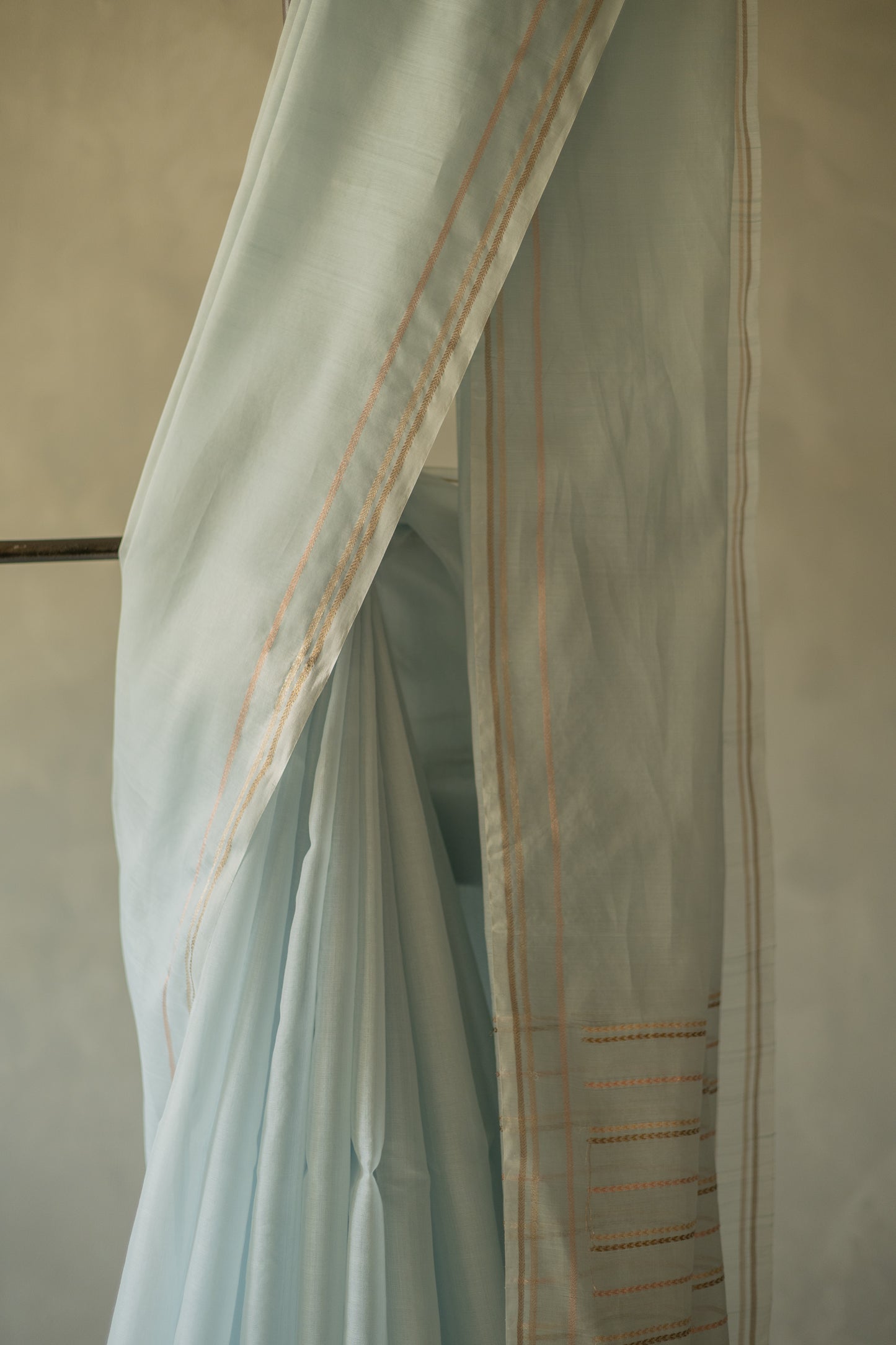 Light Blue Silk Cotton with Zari Woven Border and Pallu Saree